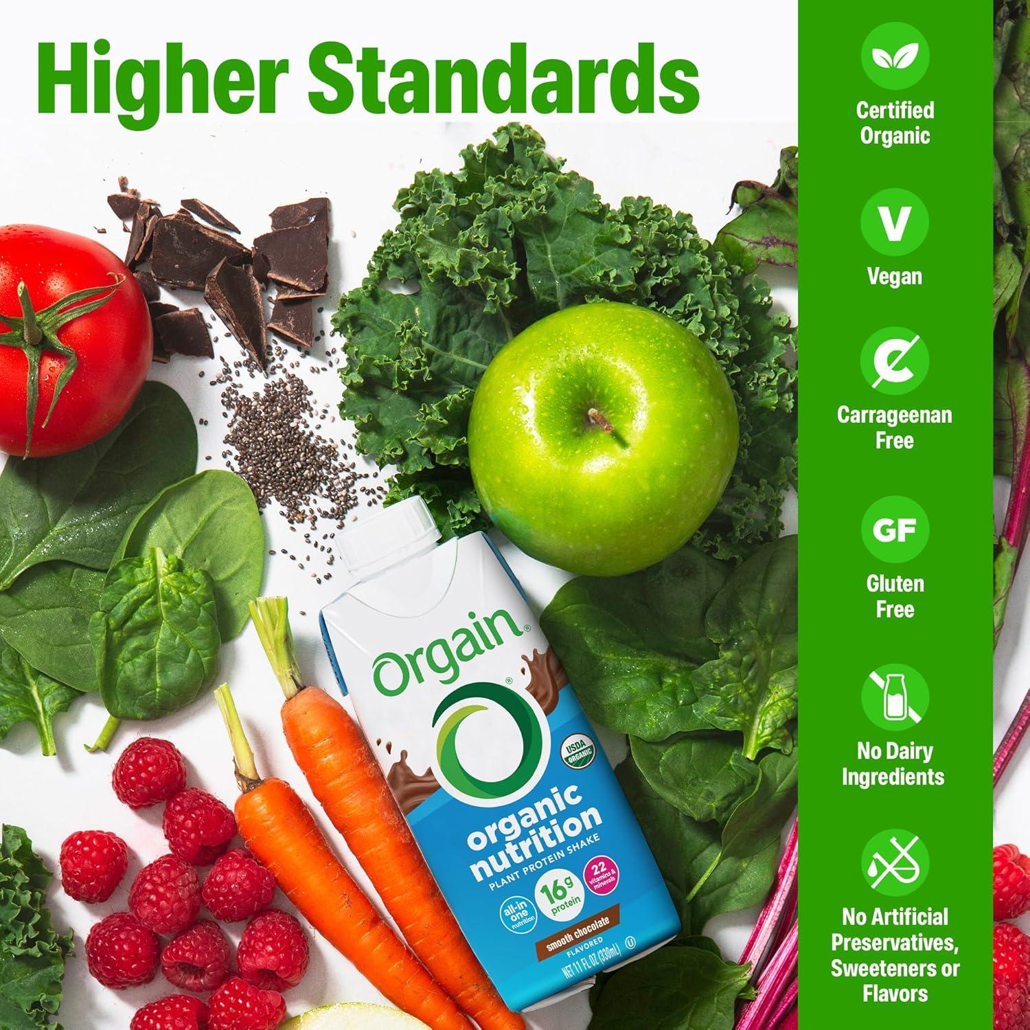 image:imageOrgain Organic Nutritional Vegan Protein Shake Smooth Chocolate 16g Plant Based Protein Meal Replacement 22 Vitamins amp Minerals Fruits amp Vegetables Gluten Free NonGMO 11 Fl Oz Pack of 4Chocolate