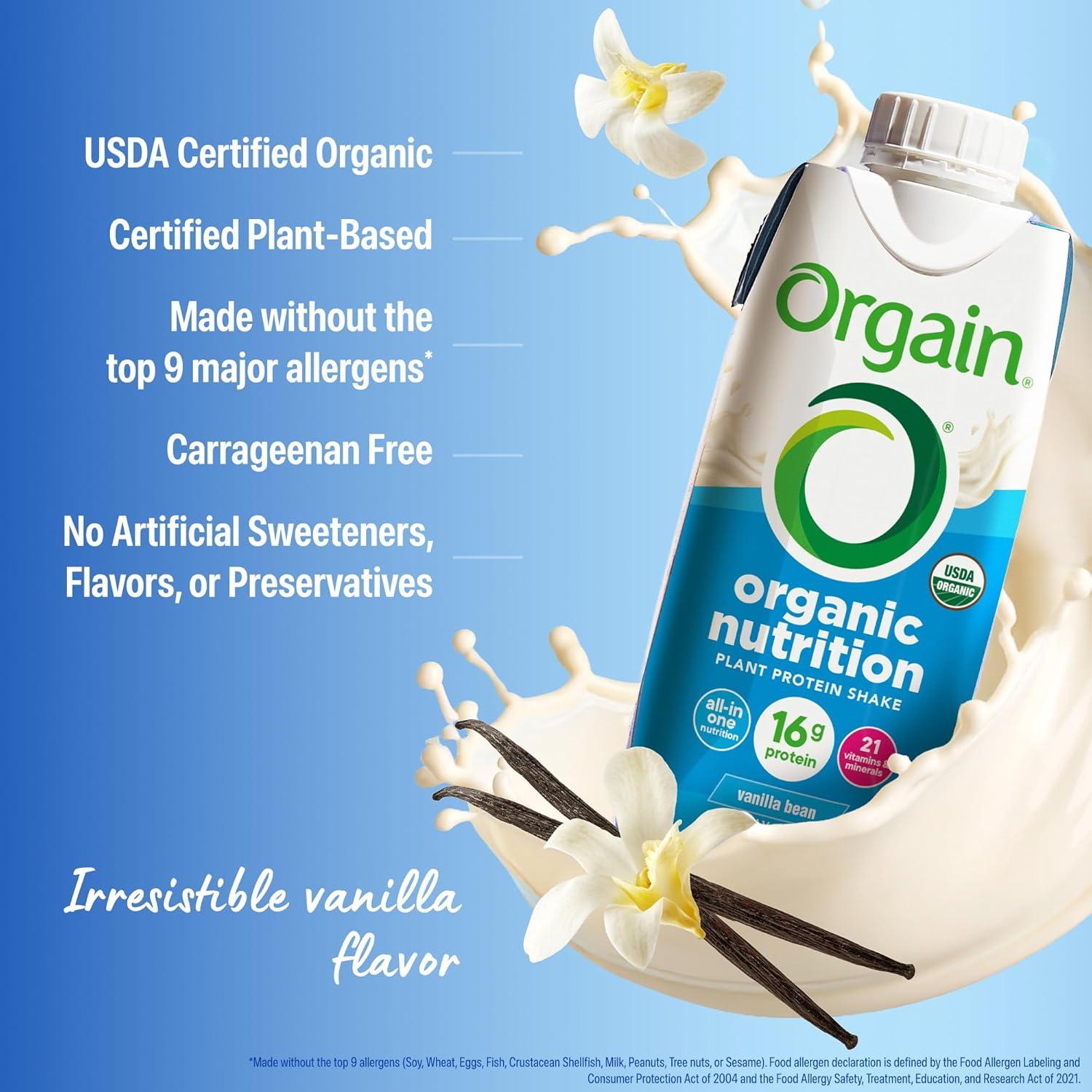 image:imageOrgain Organic Nutritional Vegan Protein Shake Smooth Chocolate 16g Plant Based Protein Meal Replacement 22 Vitamins amp Minerals Fruits amp Vegetables Gluten Free NonGMO 11 Fl Oz Pack of 4Vanilla