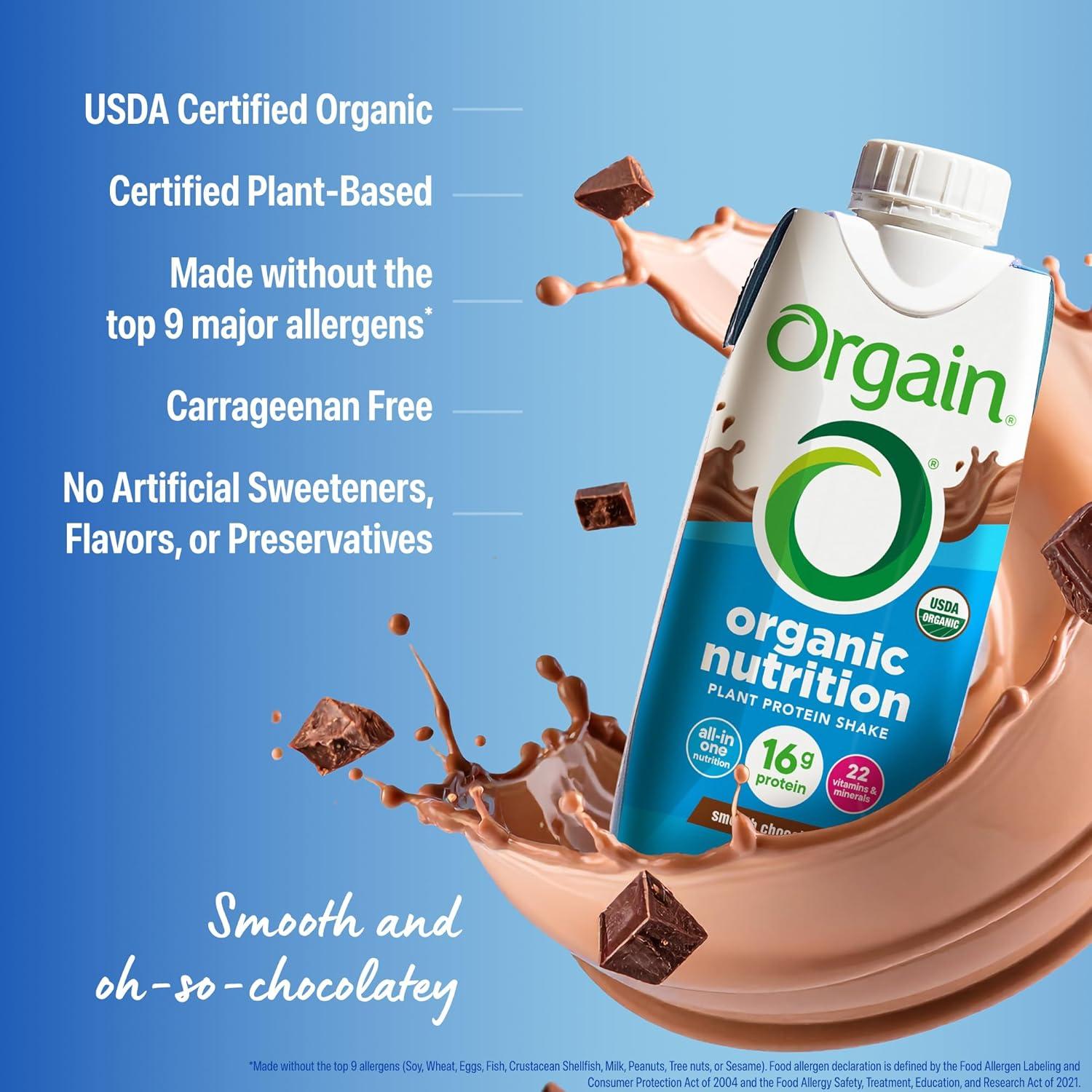 image:imageOrgain Organic Nutritional Vegan Protein Shake Vanilla Bean 16g Plant Based Protein Meal Replacement 21 Vitamins amp Minerals Fruits amp Vegetables Gluten Free NonGMO 11 Fl Oz Pack of 12Chocolate