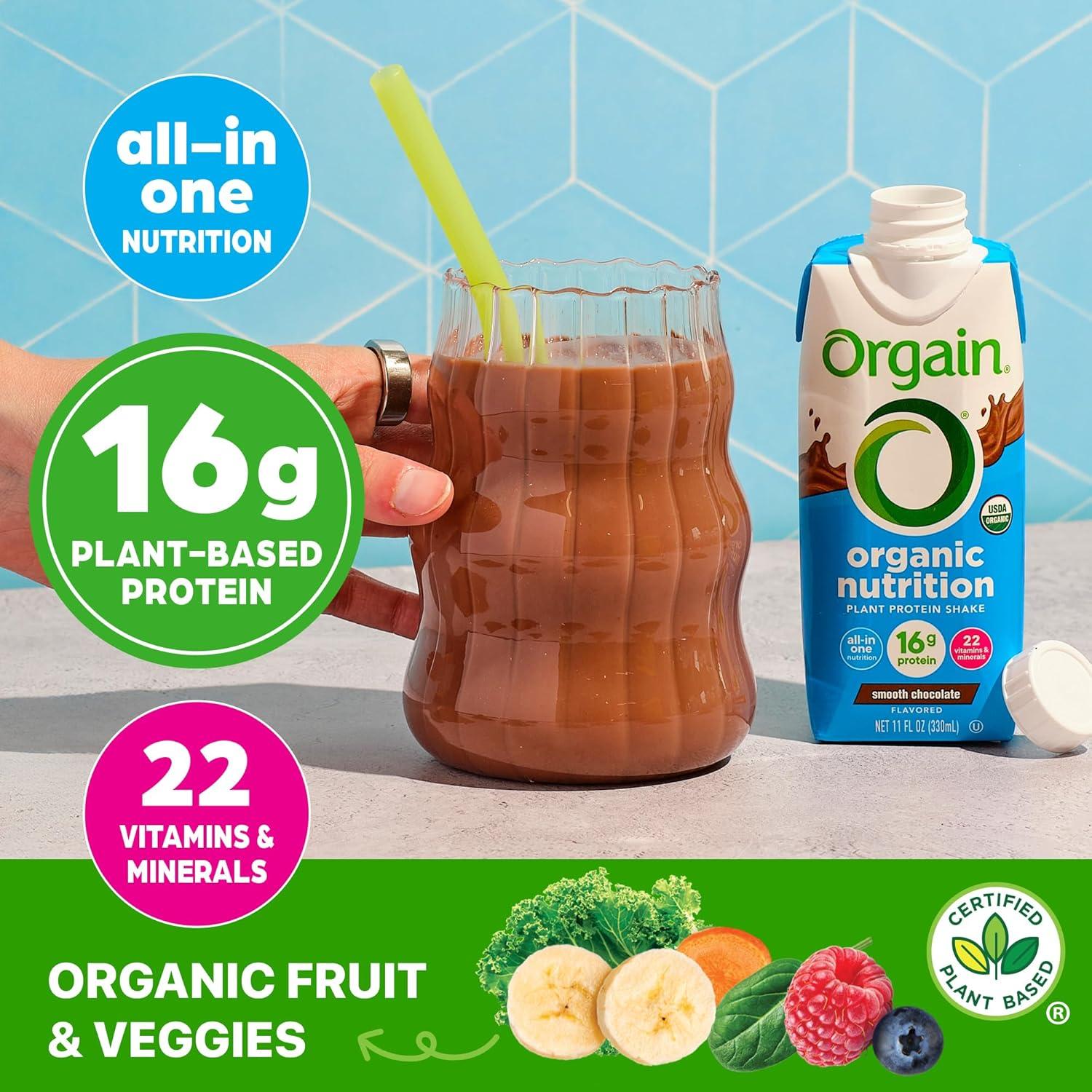 image:imageOrgain Organic Nutritional Vegan Protein Shake Vanilla Bean 16g Plant Based Protein Meal Replacement 21 Vitamins amp Minerals Fruits amp Vegetables Gluten Free NonGMO 11 Fl Oz Pack of 12Chocolate
