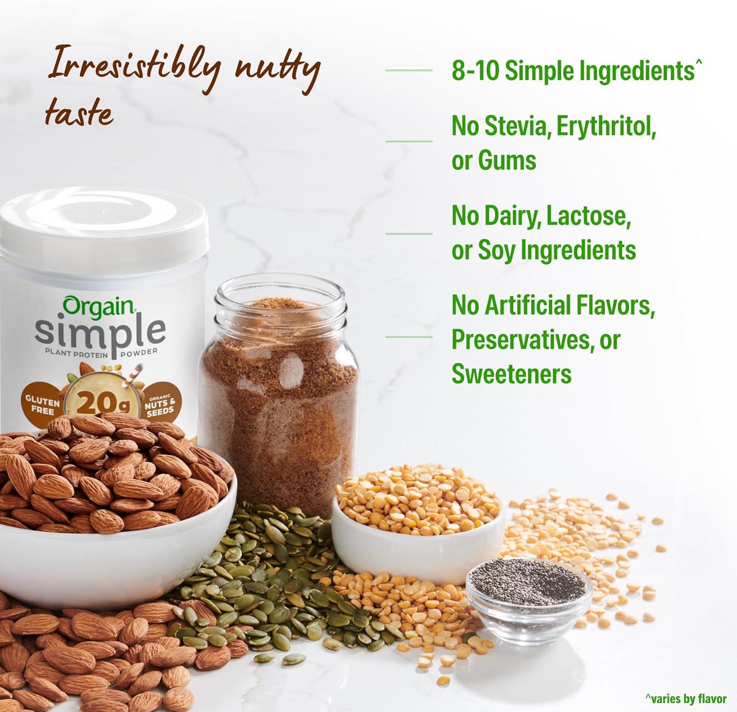 image:imageOrgain Organic Simple Vegan Protein Powder Vanilla 20g Plant Based Protein Made with less Ingredients No Artificial Sweeteners Gluten Free No Dairy or Lactose 125 lb Packaging May VaryPeanut Butter