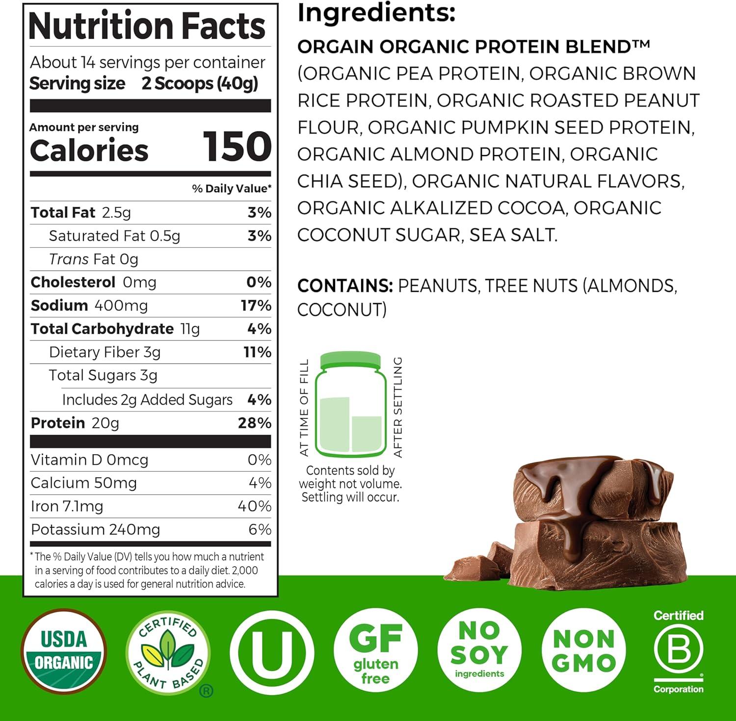image:imageOrgain Organic Simple Vegan Protein Powder Vanilla 20g Plant Based Protein Made with less Ingredients No Artificial Sweeteners Gluten Free No Dairy or Lactose 125 lb Packaging May VaryChocolate