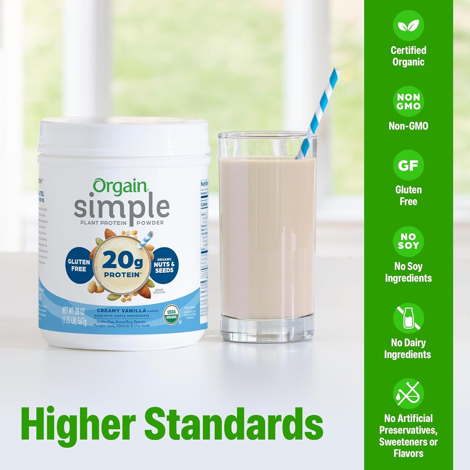 image:imageOrgain Organic Simple Vegan Protein Powder Vanilla 20g Plant Based Protein Made with less Ingredients No Artificial Sweeteners Gluten Free No Dairy or Lactose 125 lb Packaging May VaryVanilla