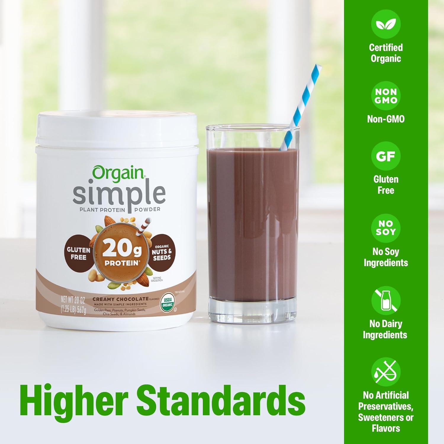 image:imageOrgain Organic Simple Vegan Protein Powder Vanilla 20g Plant Based Protein Made with less Ingredients No Artificial Sweeteners Gluten Free No Dairy or Lactose 125 lb Packaging May VaryChocolate
