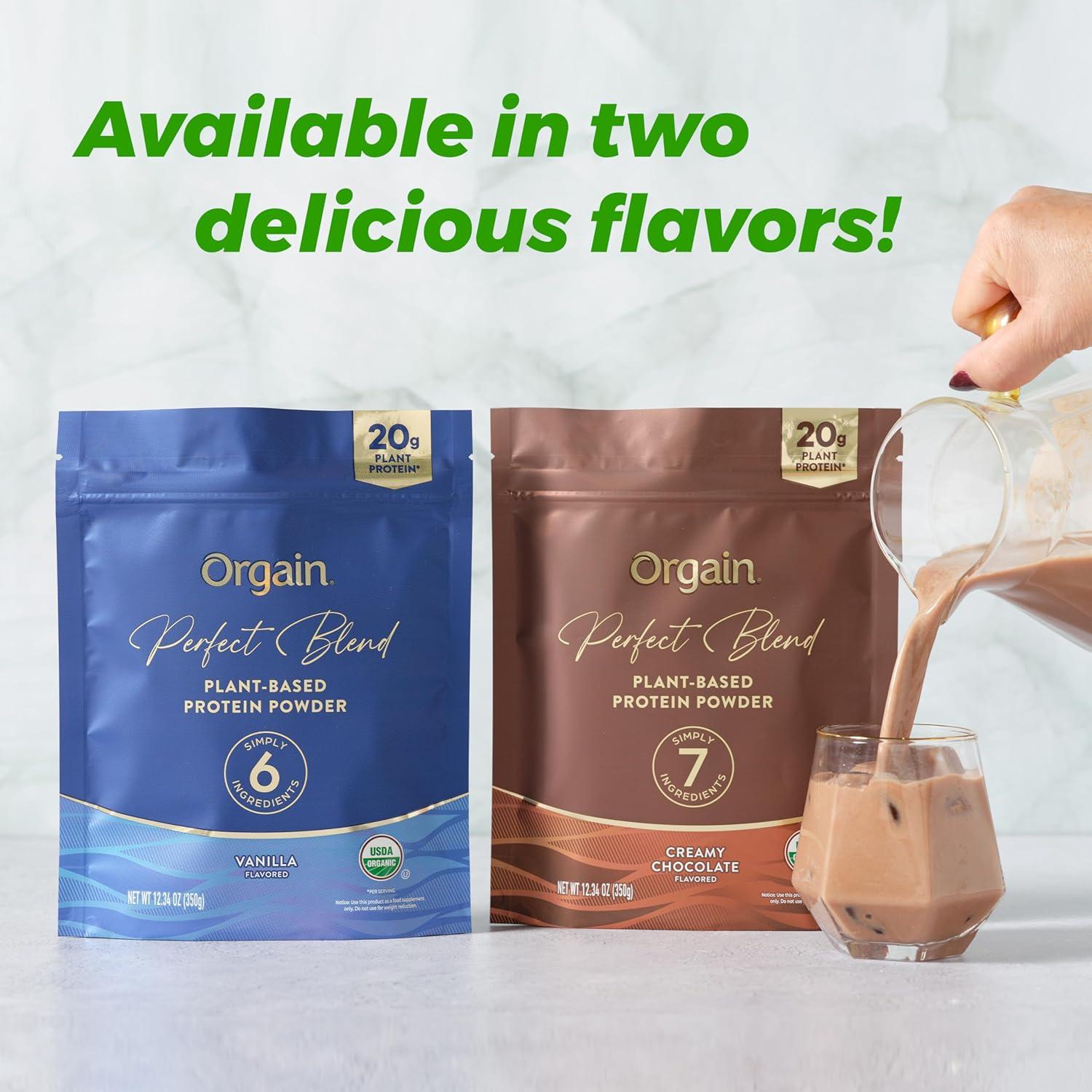 image:imageOrgain Organic Vegan Perfect Blend Protein Powder 20g Clean Plant Protein 6 Ingredients lt1g Sugar Gluten Free NonGMO No Artificial Flavors Stevia Extract Dairy or Soy Ingredients VanillaChocolate