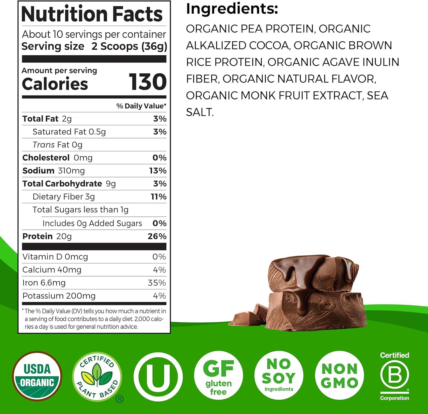 image:imageOrgain Organic Vegan Perfect Blend Protein Powder 20g Clean Plant Protein 6 Ingredients lt1g Sugar Gluten Free NonGMO No Artificial Flavors Stevia Extract Dairy or Soy Ingredients VanillaChocolate