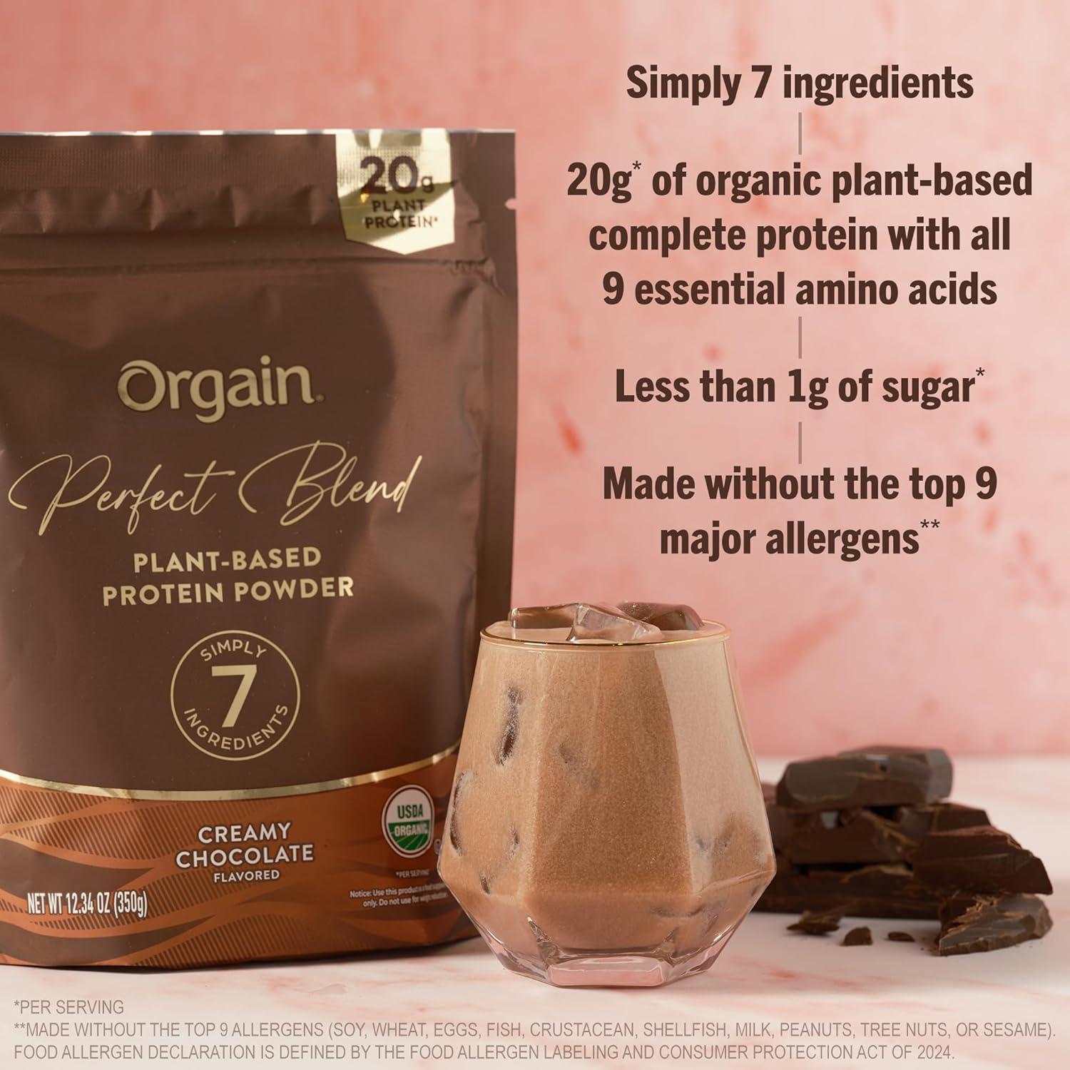 image:imageOrgain Organic Vegan Perfect Blend Protein Powder 20g Clean Plant Protein 6 Ingredients lt1g Sugar Gluten Free NonGMO No Artificial Flavors Stevia Extract Dairy or Soy Ingredients VanillaChocolate