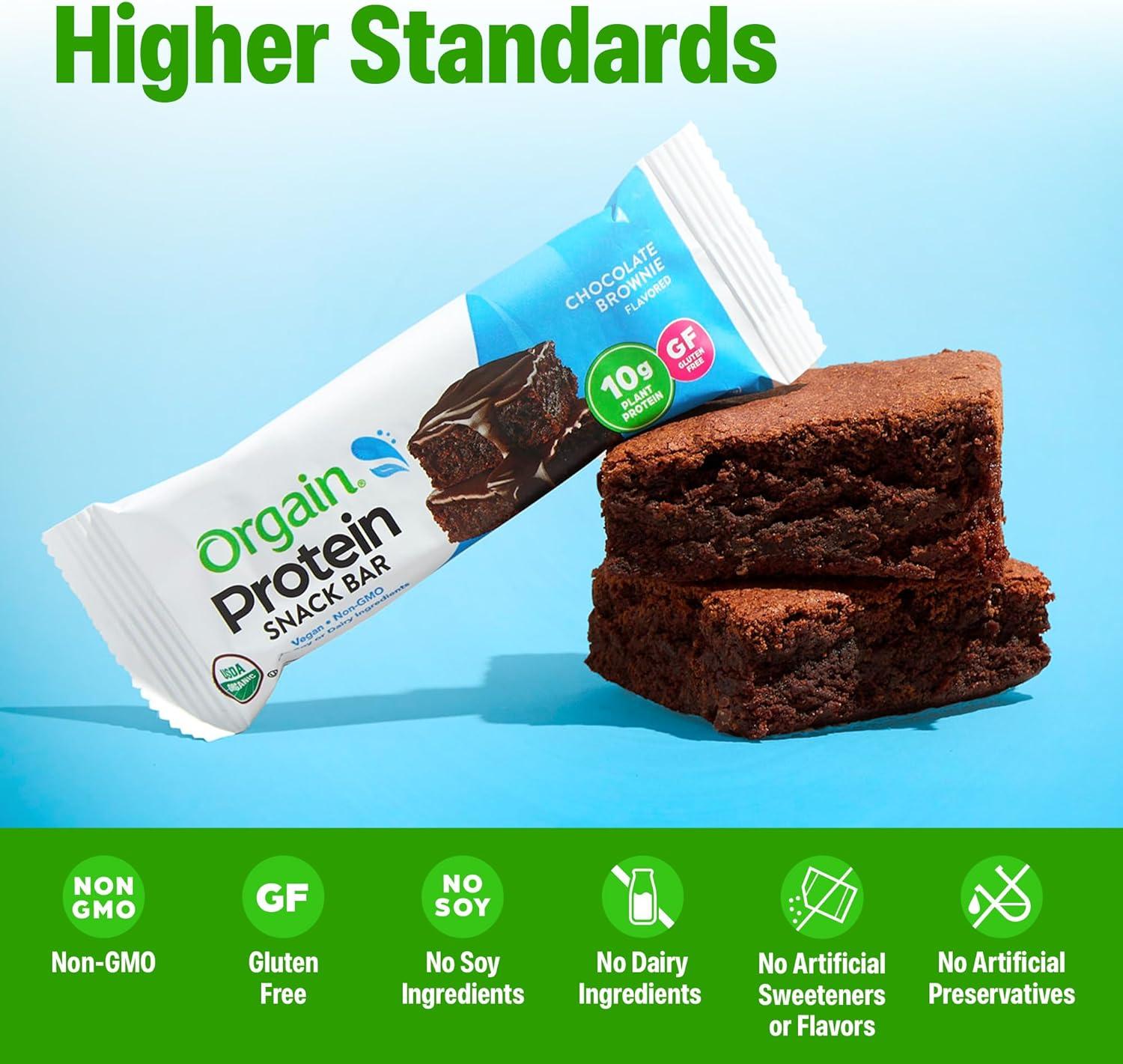 image:imageOrgain Organic Vegan Protein Bars Chocolate Chip Cookie Dough 10g Plant Based Protein Low Calorie Healthy Snacks No Lactose or Soy Ingredients Gluten Free NonGMO 141 Oz Pack of 12Chocolate Brownie