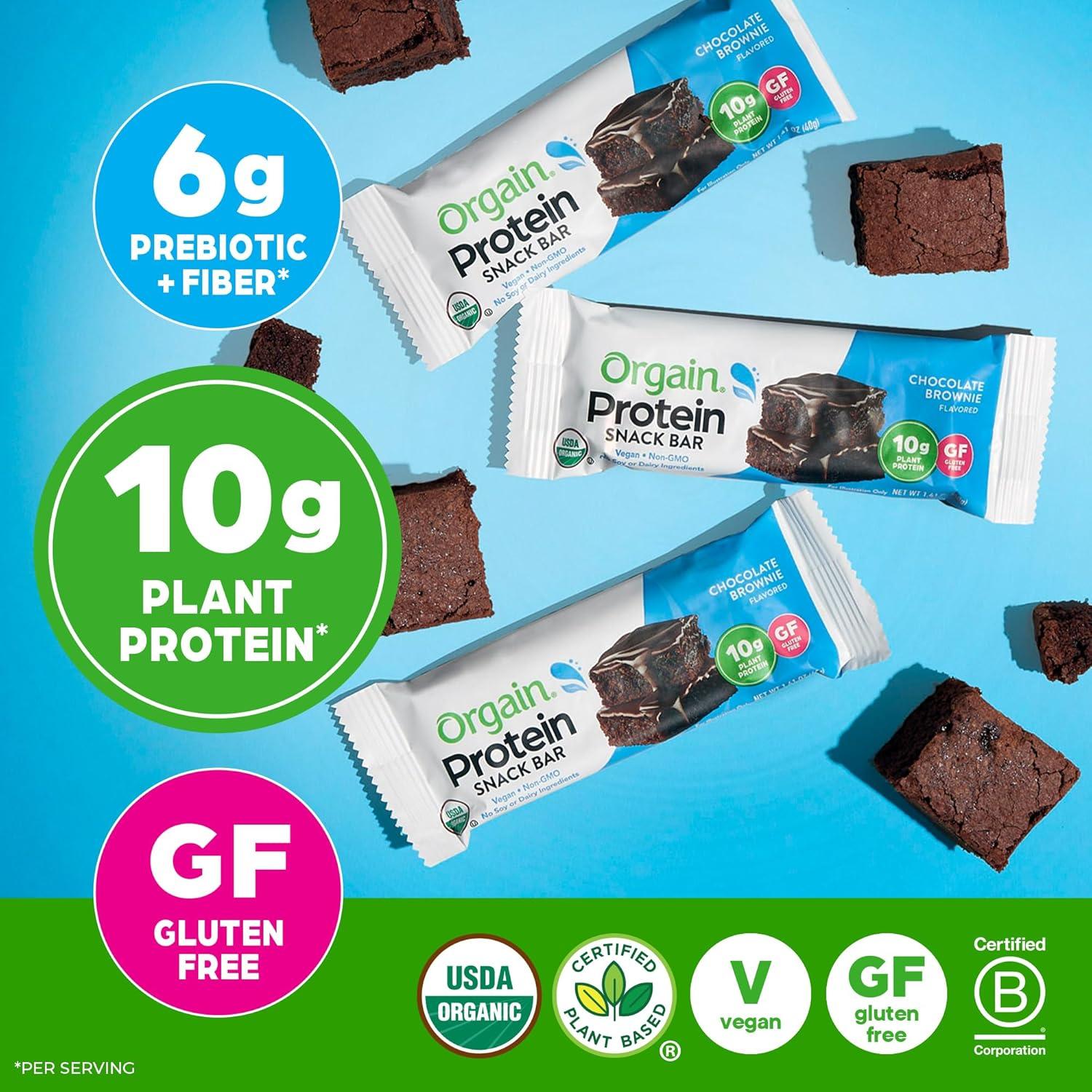 image:imageOrgain Organic Vegan Protein Bars Chocolate Chip Cookie Dough 10g Plant Based Protein Low Calorie Healthy Snacks No Lactose or Soy Ingredients Gluten Free NonGMO 141 Oz Pack of 12Chocolate Brownie