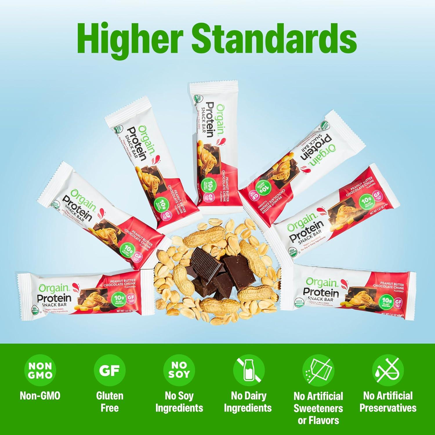 image:imageOrgain Organic Vegan Protein Bars Chocolate Chip Cookie Dough 10g Plant Based Protein Low Calorie Healthy Snacks No Lactose or Soy Ingredients Gluten Free NonGMO 141 Oz Pack of 12Peanut Butter Chocolate Chunk