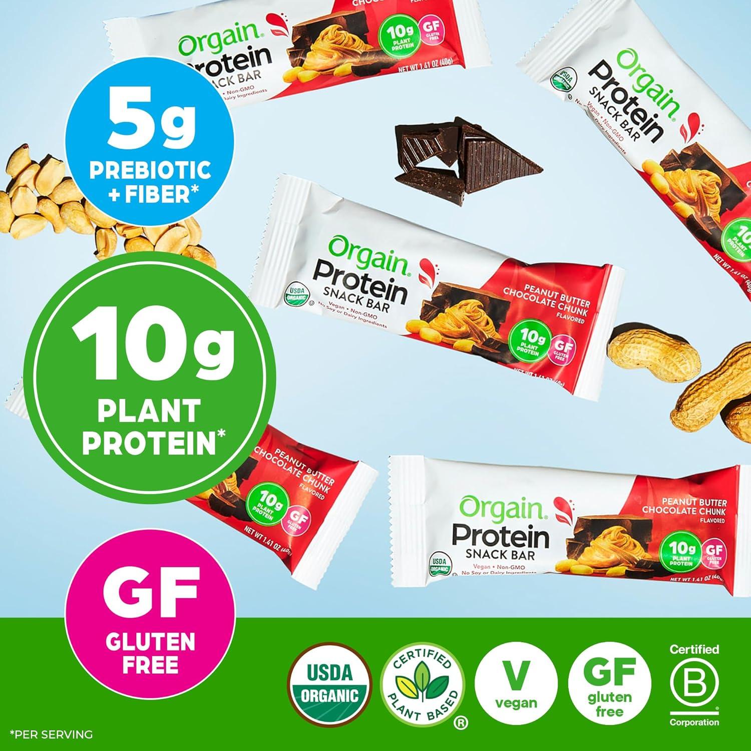 image:imageOrgain Organic Vegan Protein Bars Chocolate Chip Cookie Dough 10g Plant Based Protein Low Calorie Healthy Snacks No Lactose or Soy Ingredients Gluten Free NonGMO 141 Oz Pack of 12Peanut Butter Chocolate Chunk