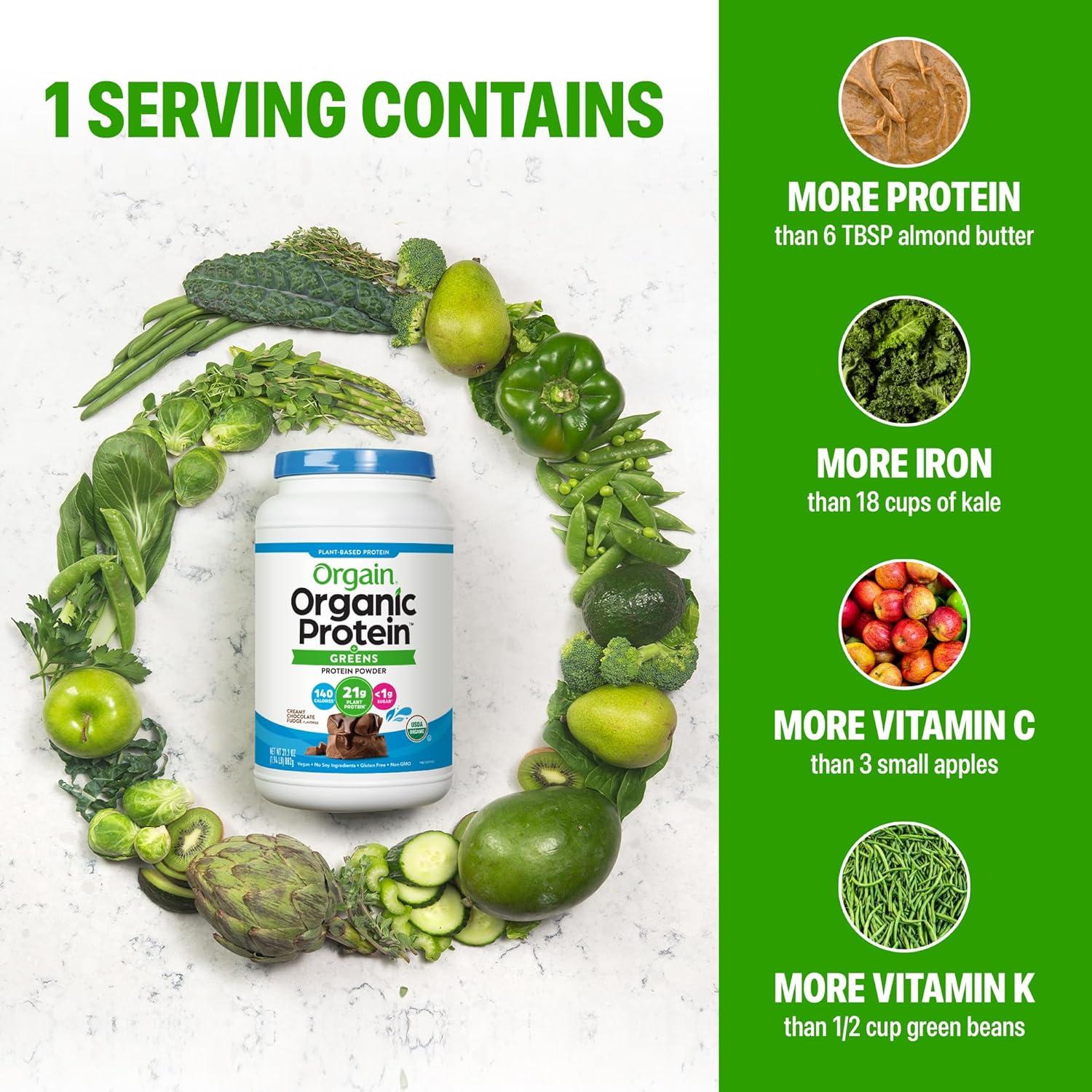 image:imageOrgain Organic Vegan Protein Powder Greens Creamy Chocolate Fudge 21g Plant Based Protein Gluten Free Dairy amp Lactose Free Soy Free No Sugar Added Iron amp Prebiotics for Gut Health 194lbCreamy Chocolate Fudge