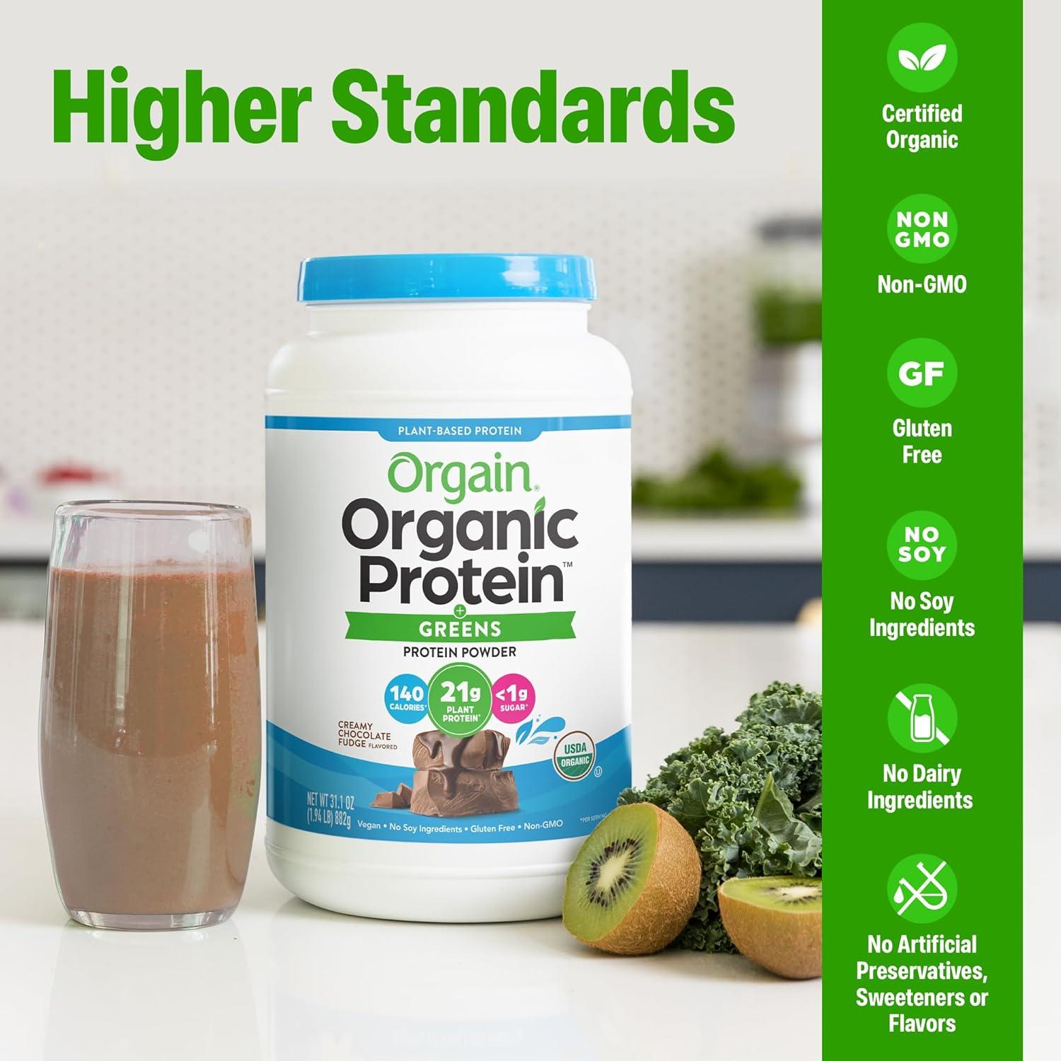 image:imageOrgain Organic Vegan Protein Powder Greens Creamy Chocolate Fudge 21g Plant Based Protein Gluten Free Dairy amp Lactose Free Soy Free No Sugar Added Iron amp Prebiotics for Gut Health 194lbCreamy Chocolate Fudge