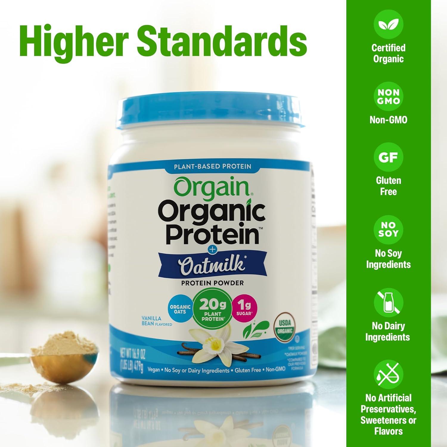 image:imageOrgain Organic Vegan Protein Powder Oat Milk Vanilla Bean 20g Plant Based Protein Gluten Free No Dairy Soy or Lactose Ingredients Low Sugar NonGMO Kosher For Shakes amp Smoothies 105lbVanilla Bean