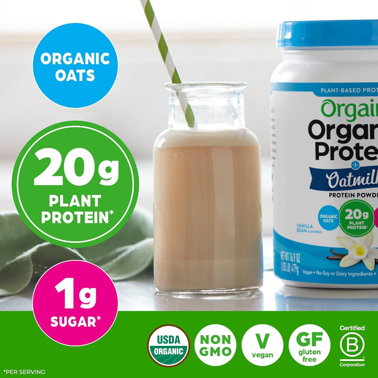 image:imageOrgain Organic Vegan Protein Powder Oat Milk Vanilla Bean 20g Plant Based Protein Gluten Free No Dairy Soy or Lactose Ingredients Low Sugar NonGMO Kosher For Shakes amp Smoothies 105lbVanilla Bean