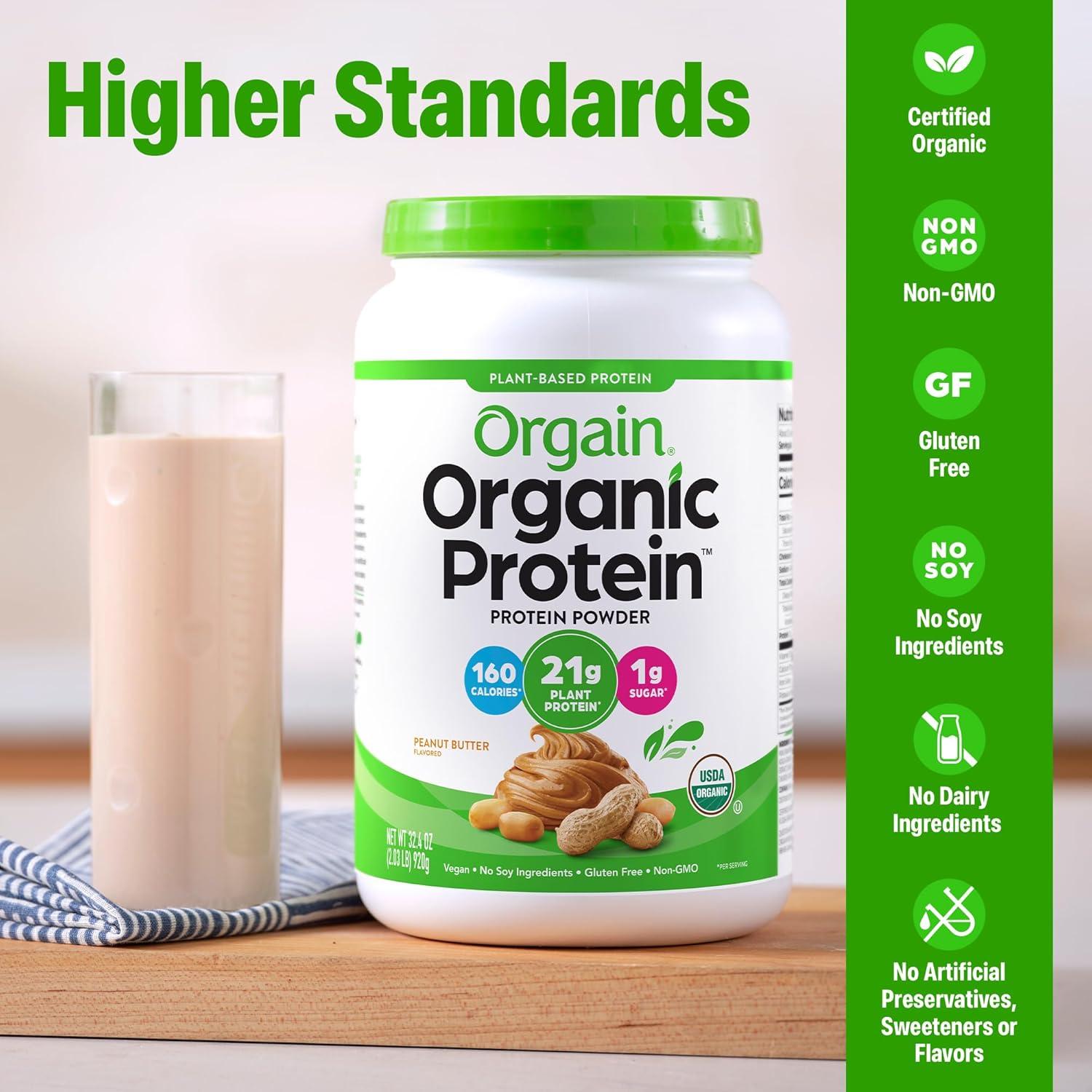 image:imageOrgain Organic Vegan Protein Powder Chocolate Peanut Butter 21g Plant Protein 6g Prebiotic Fiber Low Net Carb No Lactose Ingredients No Added Sugar NonGMO For Shakes amp Smoothies 203 lbPeanut Butter Flavored
