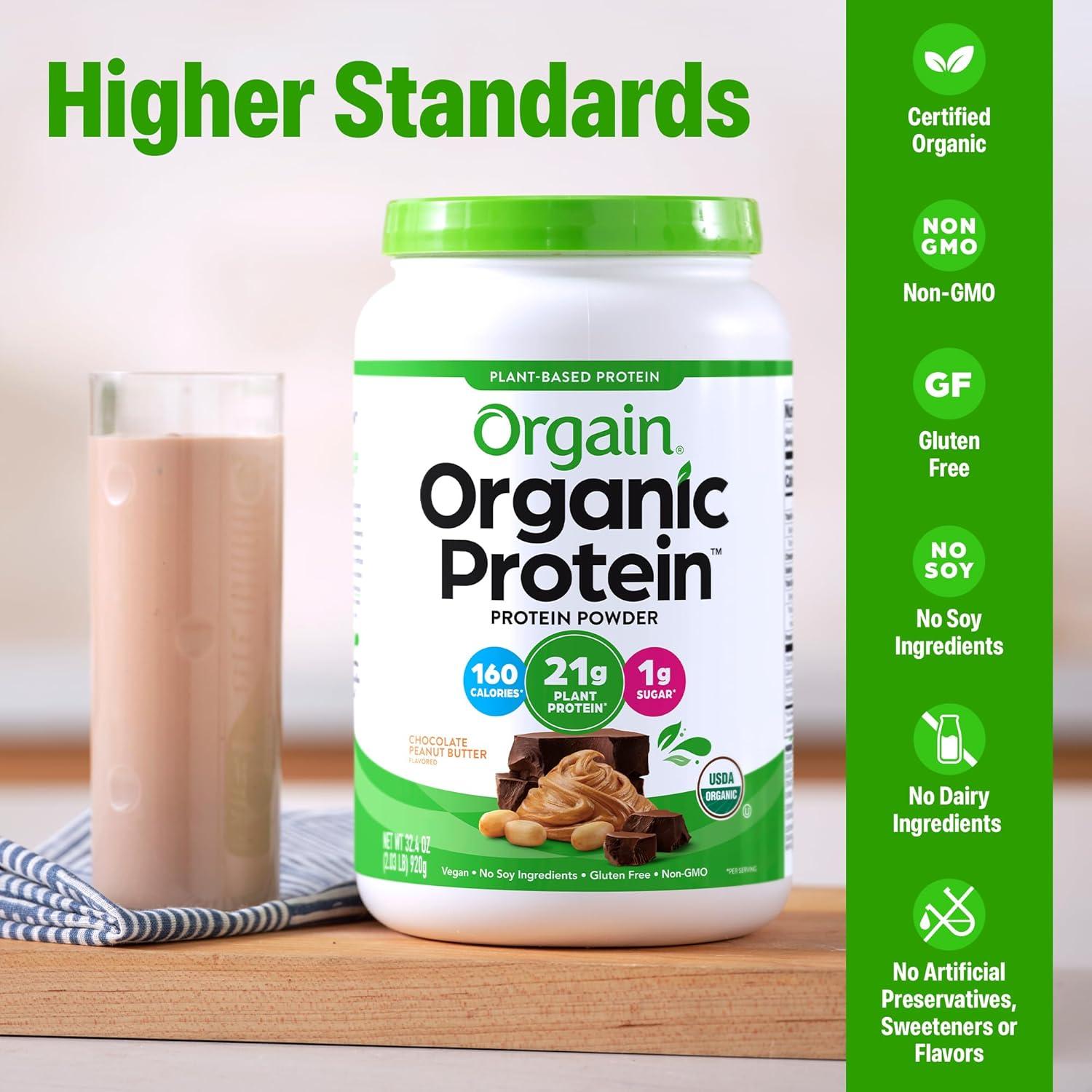 image:imageOrgain Organic Vegan Protein Powder Chocolate Peanut Butter 21g Plant Protein 6g Prebiotic Fiber Low Net Carb No Lactose Ingredients No Added Sugar NonGMO For Shakes amp Smoothies 203 lbChocolate Peanut Butter