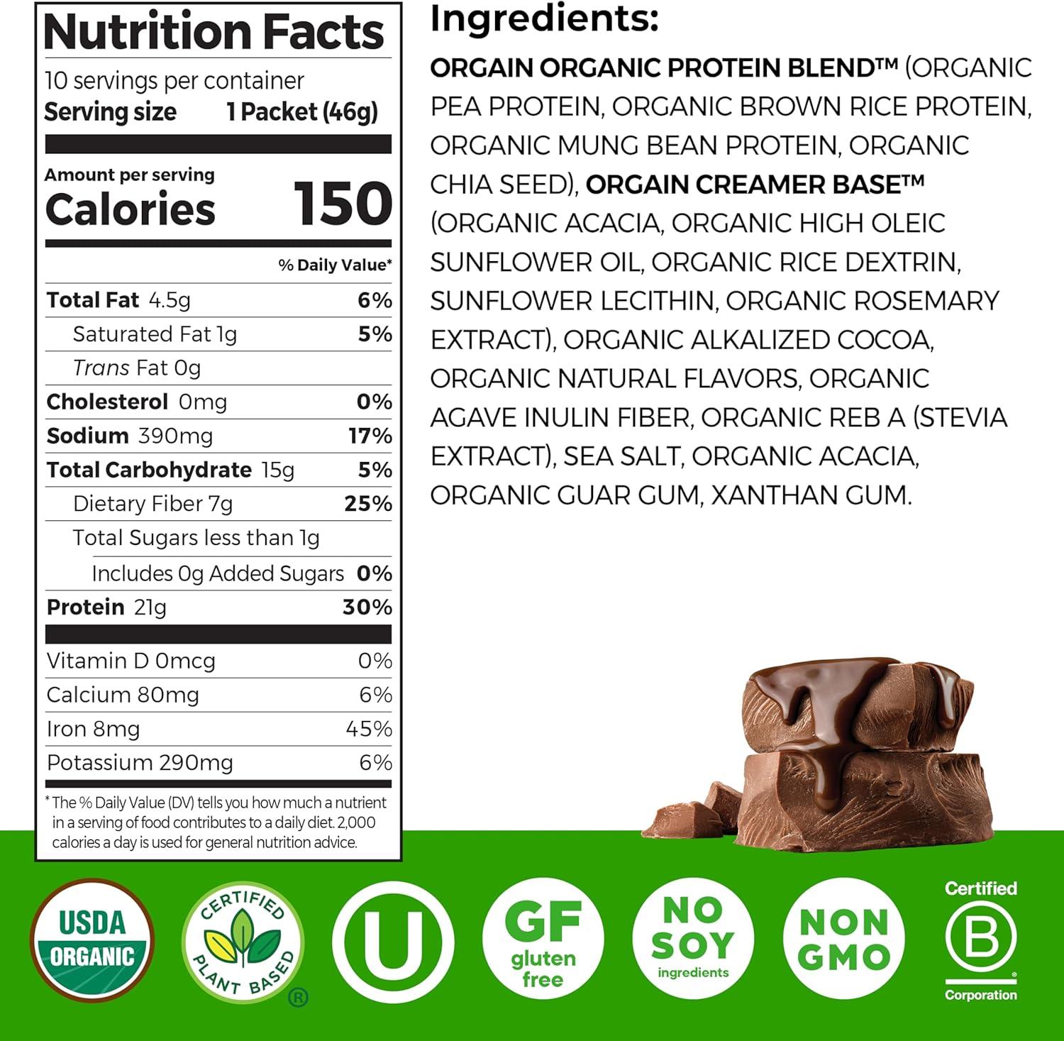 image:imageOrgain Organic Vegan Protein Powder Cookies amp Cream 21g Plant Based Protein 7g Prebiotic Fiber Low Net Carb No Lactose Ingredients No Added Sugar NonGMO For Shakes amp Smoothies 203 lbCreamy Chocolate Fudge