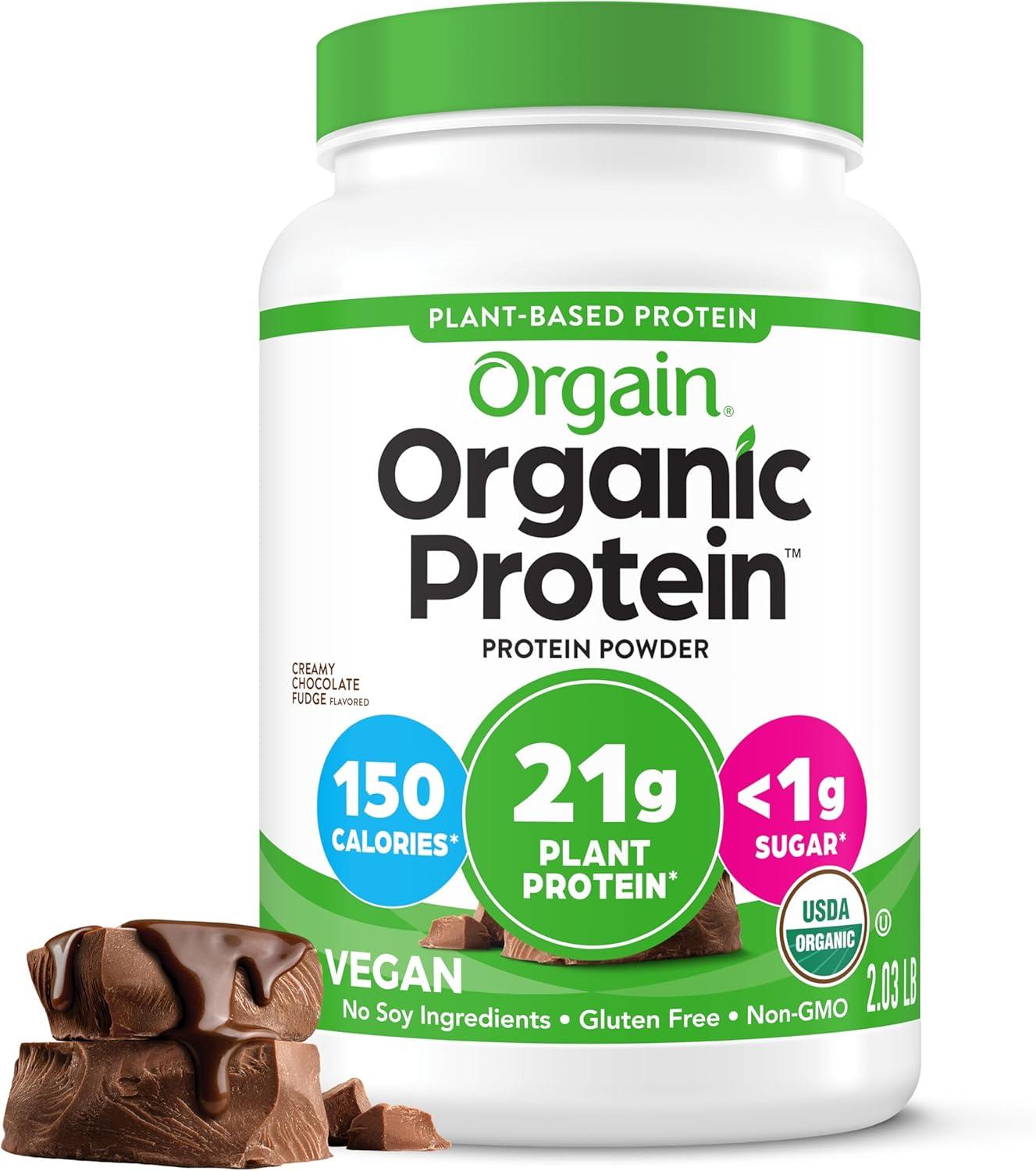 image:imageOrgain Organic Vegan Protein Powder Cookies amp Cream 21g Plant Based Protein 7g Prebiotic Fiber Low Net Carb No Lactose Ingredients No Added Sugar NonGMO For Shakes amp Smoothies 203 lbCreamy Chocolate Fudge