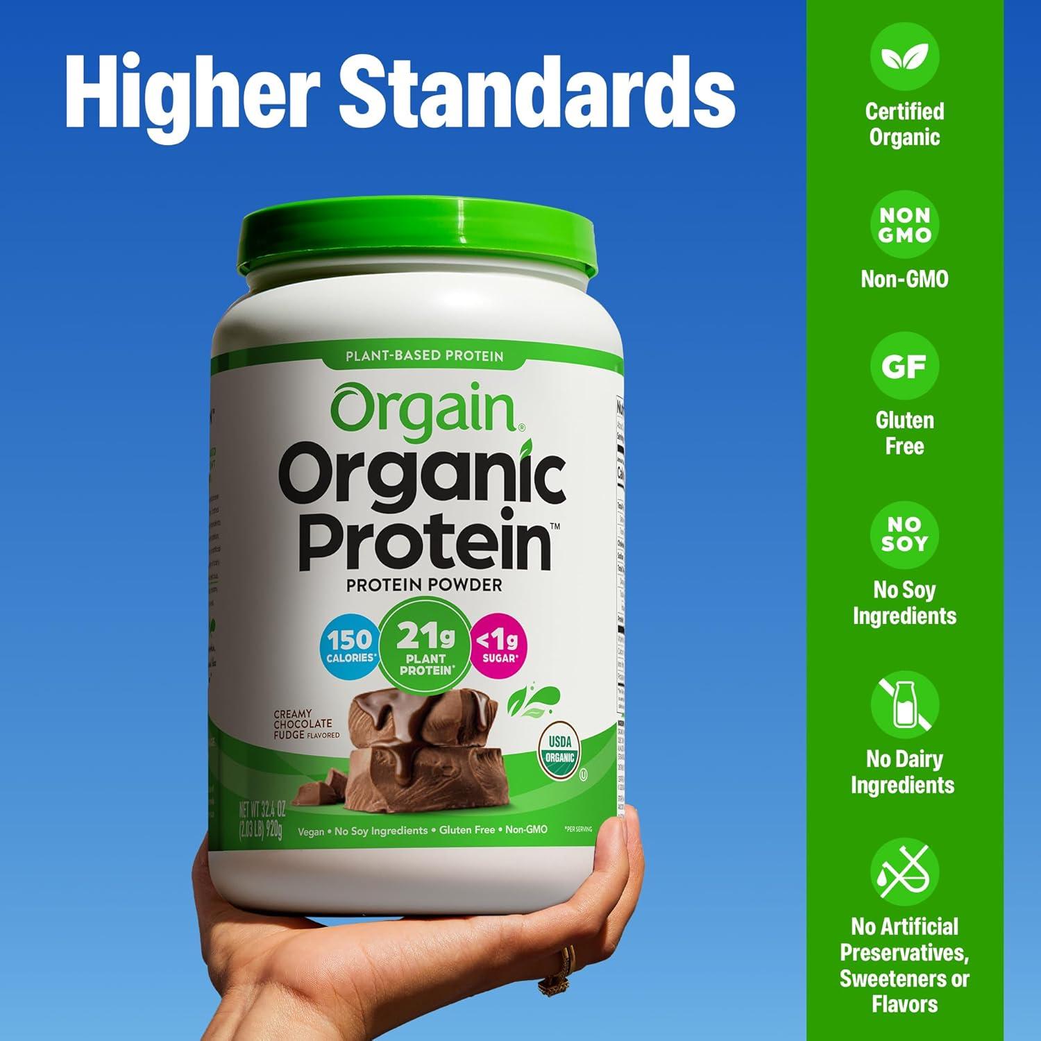 image:imageOrgain Organic Vegan Protein Powder Cookies amp Cream 21g Plant Based Protein 7g Prebiotic Fiber Low Net Carb No Lactose Ingredients No Added Sugar NonGMO For Shakes amp Smoothies 203 lbCreamy Chocolate Fudge