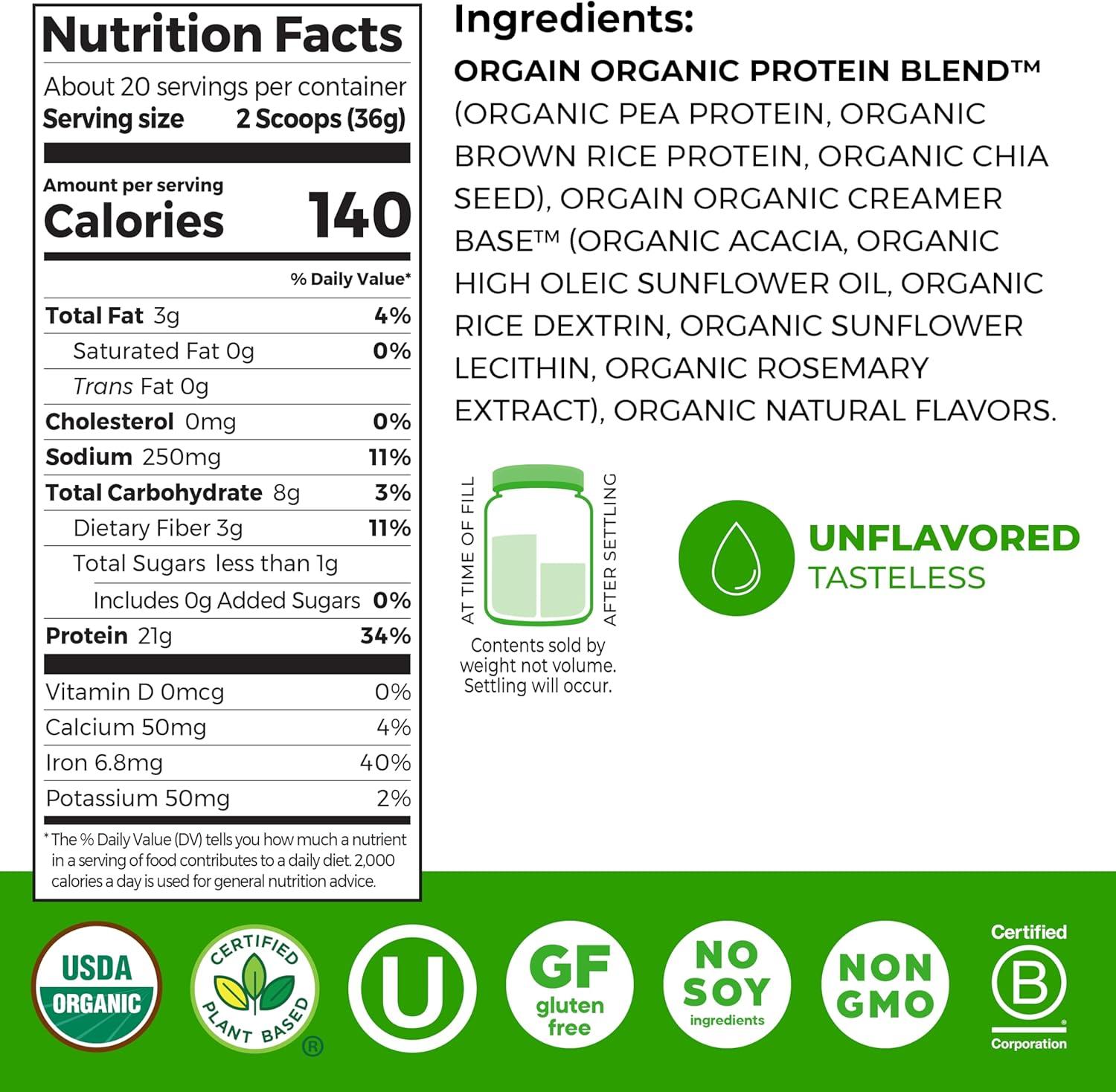 image:imageOrgain Organic Vegan Protein Powder Strawberries amp Cream 21g Plant Based Protein 4g Prebiotic Fiber Low Net Carb No Lactose Ingredients No Added Sugar NonGMO For Shakes amp Smoothies 203 lbNatural Unsweetened