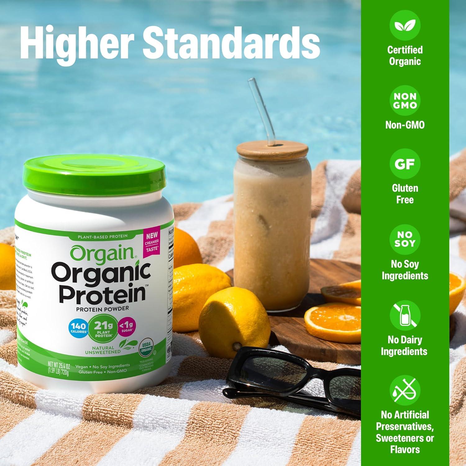 image:imageOrgain Organic Vegan Protein Powder Strawberries amp Cream 21g Plant Based Protein 4g Prebiotic Fiber Low Net Carb No Lactose Ingredients No Added Sugar NonGMO For Shakes amp Smoothies 203 lbNatural Unsweetened