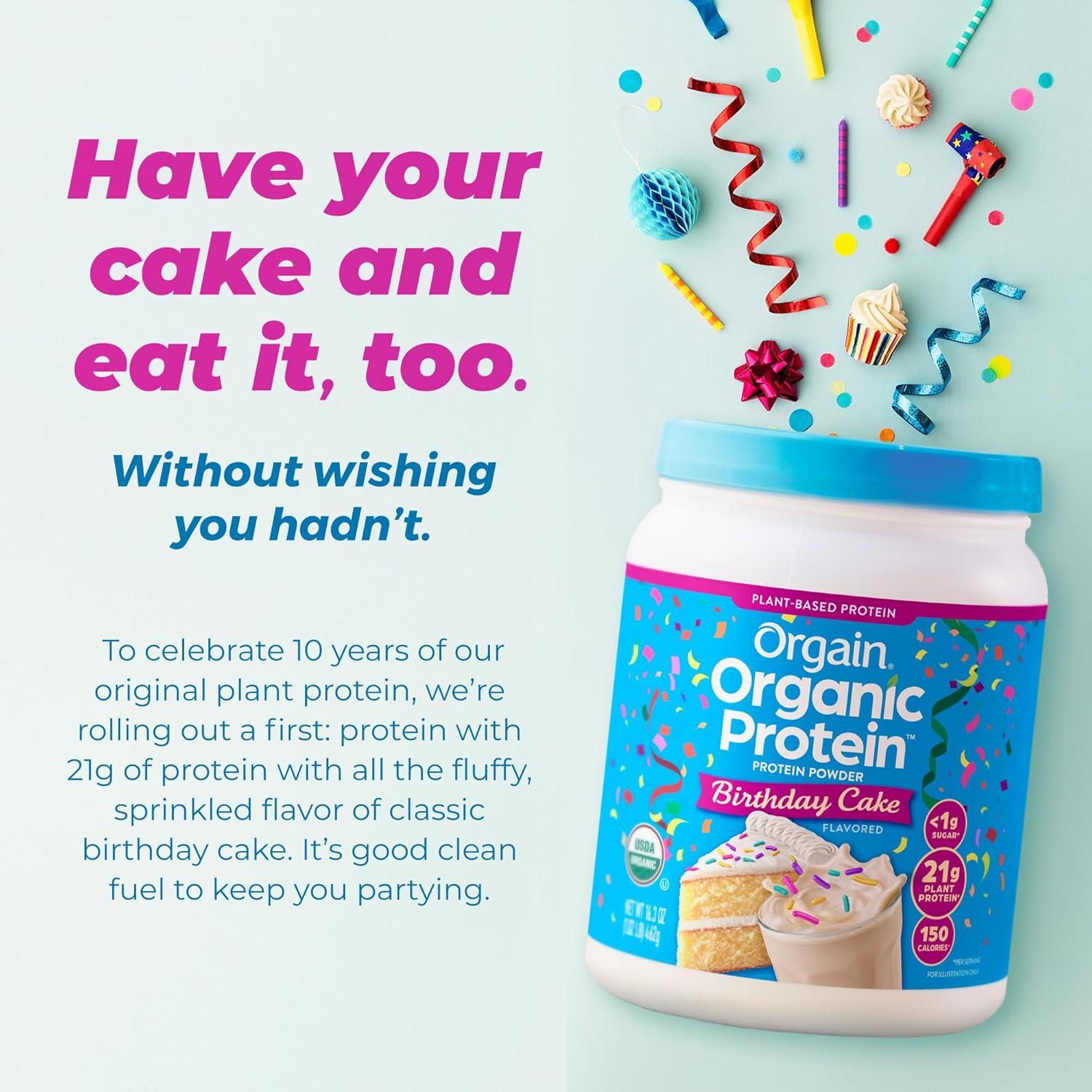image:imageOrgain Organic Vegan Protein Powder Strawberries amp Cream 21g Plant Based Protein 4g Prebiotic Fiber Low Net Carb No Lactose Ingredients No Added Sugar NonGMO For Shakes amp Smoothies 203 lbBirthday Cake