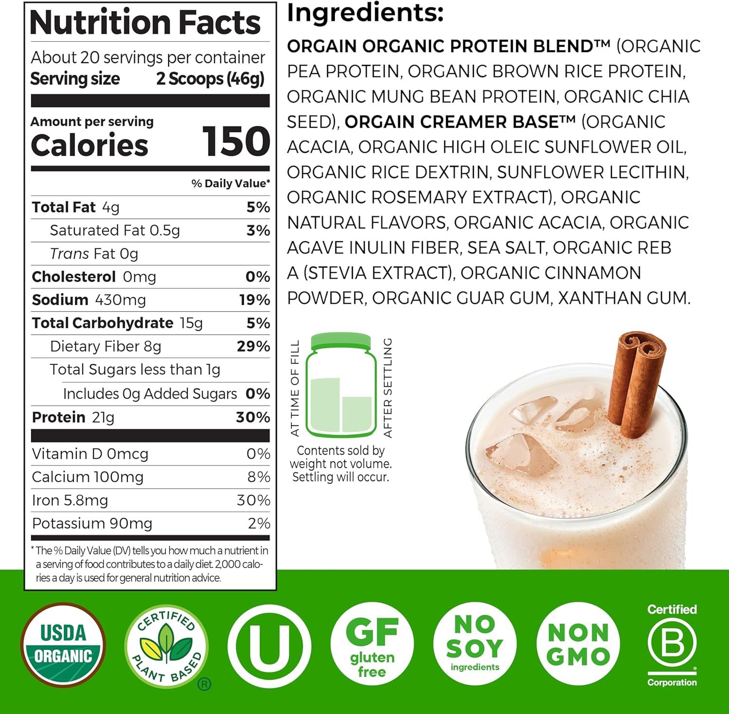 image:imageOrgain Organic Vegan Protein Powder Strawberries amp Cream 21g Plant Based Protein 4g Prebiotic Fiber Low Net Carb No Lactose Ingredients No Added Sugar NonGMO For Shakes amp Smoothies 203 lbHorchata