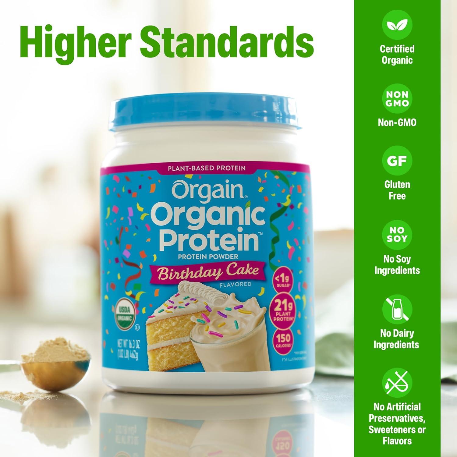 image:imageOrgain Organic Vegan Protein Powder Strawberries amp Cream 21g Plant Based Protein 4g Prebiotic Fiber Low Net Carb No Lactose Ingredients No Added Sugar NonGMO For Shakes amp Smoothies 203 lbBirthday Cake