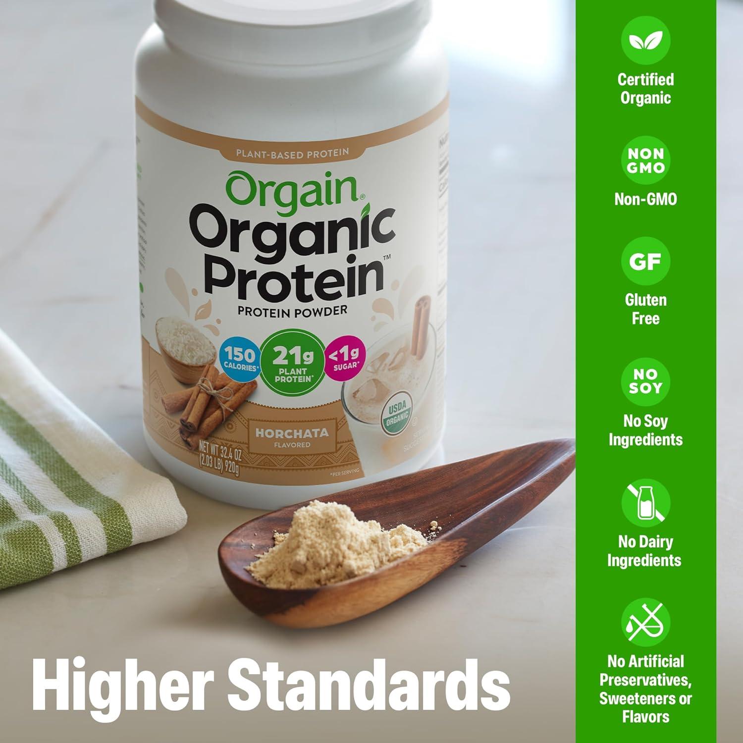 image:imageOrgain Organic Vegan Protein Powder Strawberries amp Cream 21g Plant Based Protein 4g Prebiotic Fiber Low Net Carb No Lactose Ingredients No Added Sugar NonGMO For Shakes amp Smoothies 203 lbHorchata