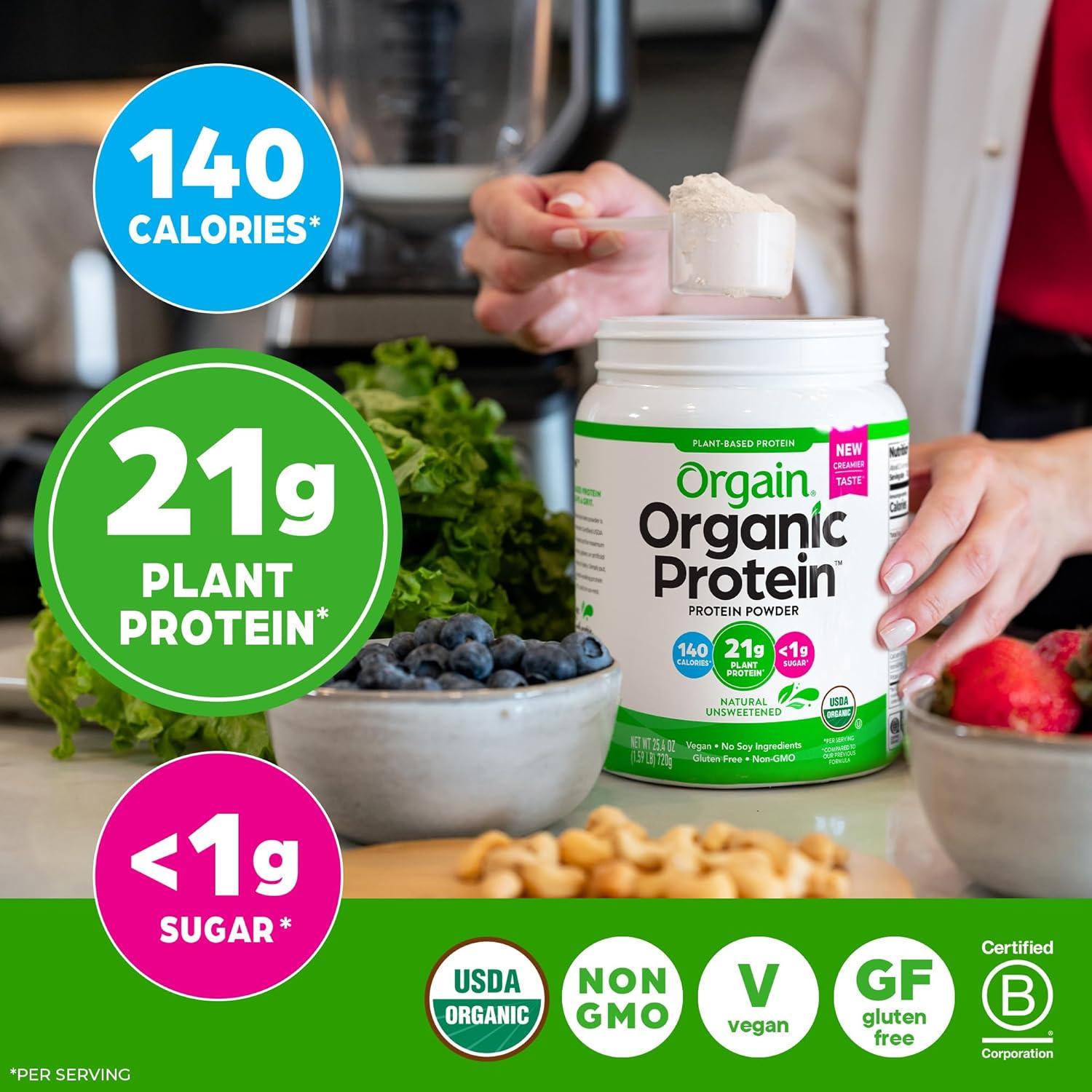 image:imageOrgain Organic Vegan Protein Powder Strawberries amp Cream 21g Plant Based Protein 4g Prebiotic Fiber Low Net Carb No Lactose Ingredients No Added Sugar NonGMO For Shakes amp Smoothies 203 lbNatural Unsweetened