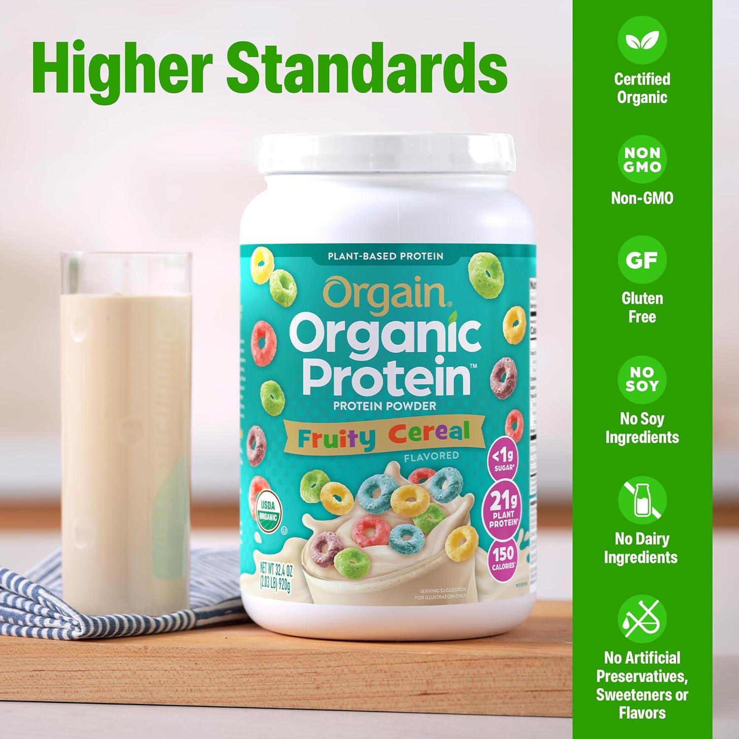 image:imageOrgain Organic Vegan Protein Powder Strawberries amp Cream 21g Plant Based Protein 4g Prebiotic Fiber Low Net Carb No Lactose Ingredients No Added Sugar NonGMO For Shakes amp Smoothies 203 lbFruity Cereal