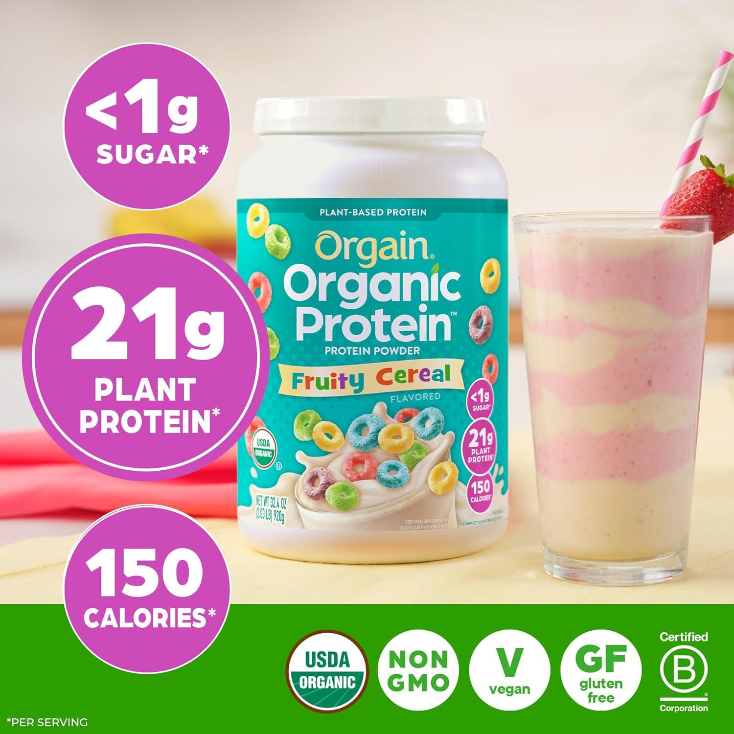image:imageOrgain Organic Vegan Protein Powder Strawberries amp Cream 21g Plant Based Protein 4g Prebiotic Fiber Low Net Carb No Lactose Ingredients No Added Sugar NonGMO For Shakes amp Smoothies 203 lbFruity Cereal
