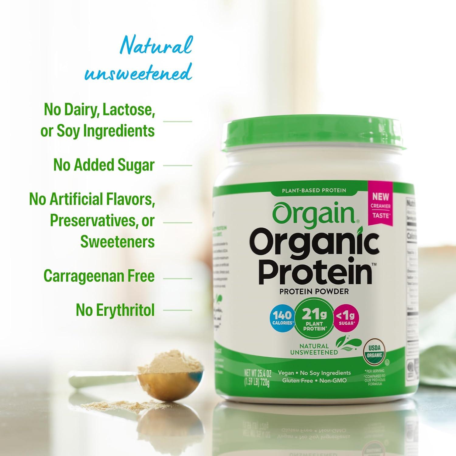 image:imageOrgain Organic Vegan Protein Powder Strawberries amp Cream 21g Plant Based Protein 4g Prebiotic Fiber Low Net Carb No Lactose Ingredients No Added Sugar NonGMO For Shakes amp Smoothies 203 lbNatural Unsweetened