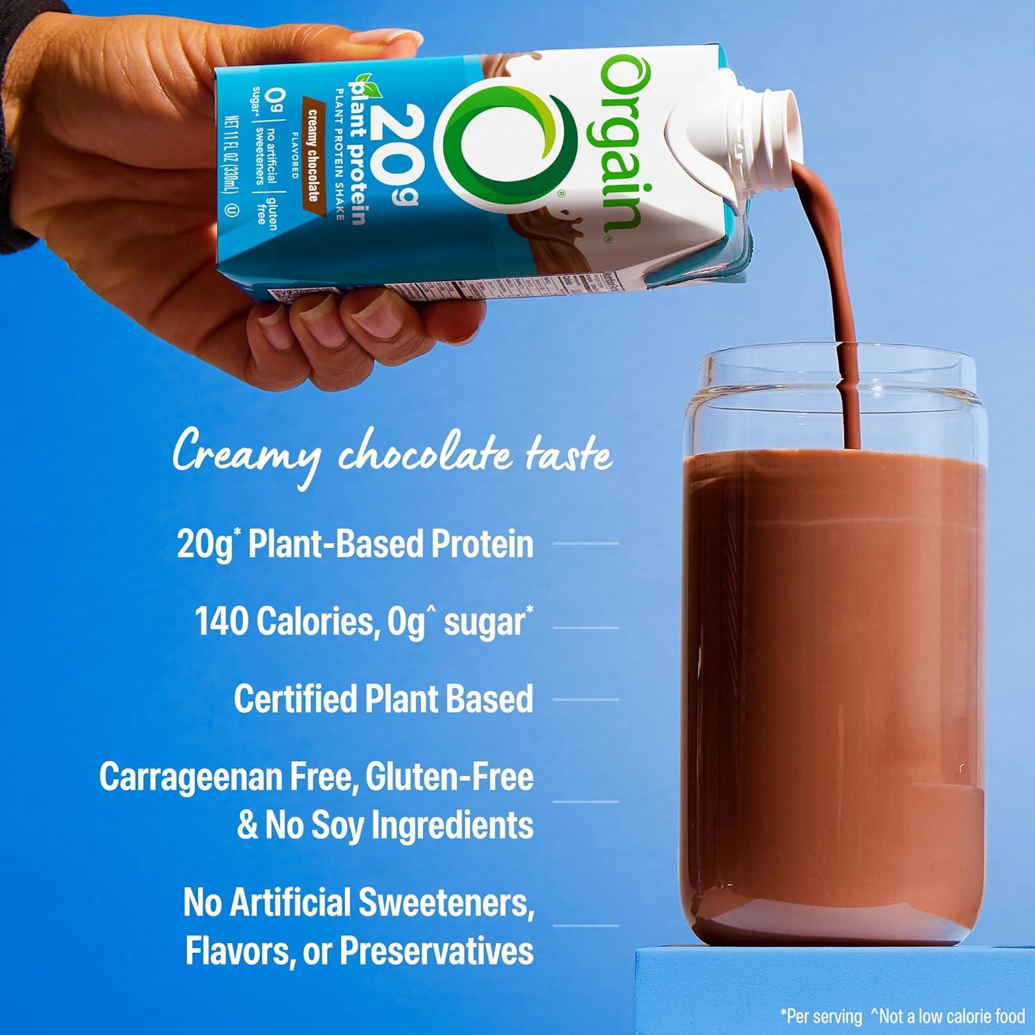 image:imageOrgain Organic Vegan Protein Shake Creamy Chocolate 20g Plant Based Protein Ready to Drink Fruits amp Vegetables Gluten Free Kosher No Soy or Dairy Ingredients 11 Fl Oz Pack of 12Plant Protein
