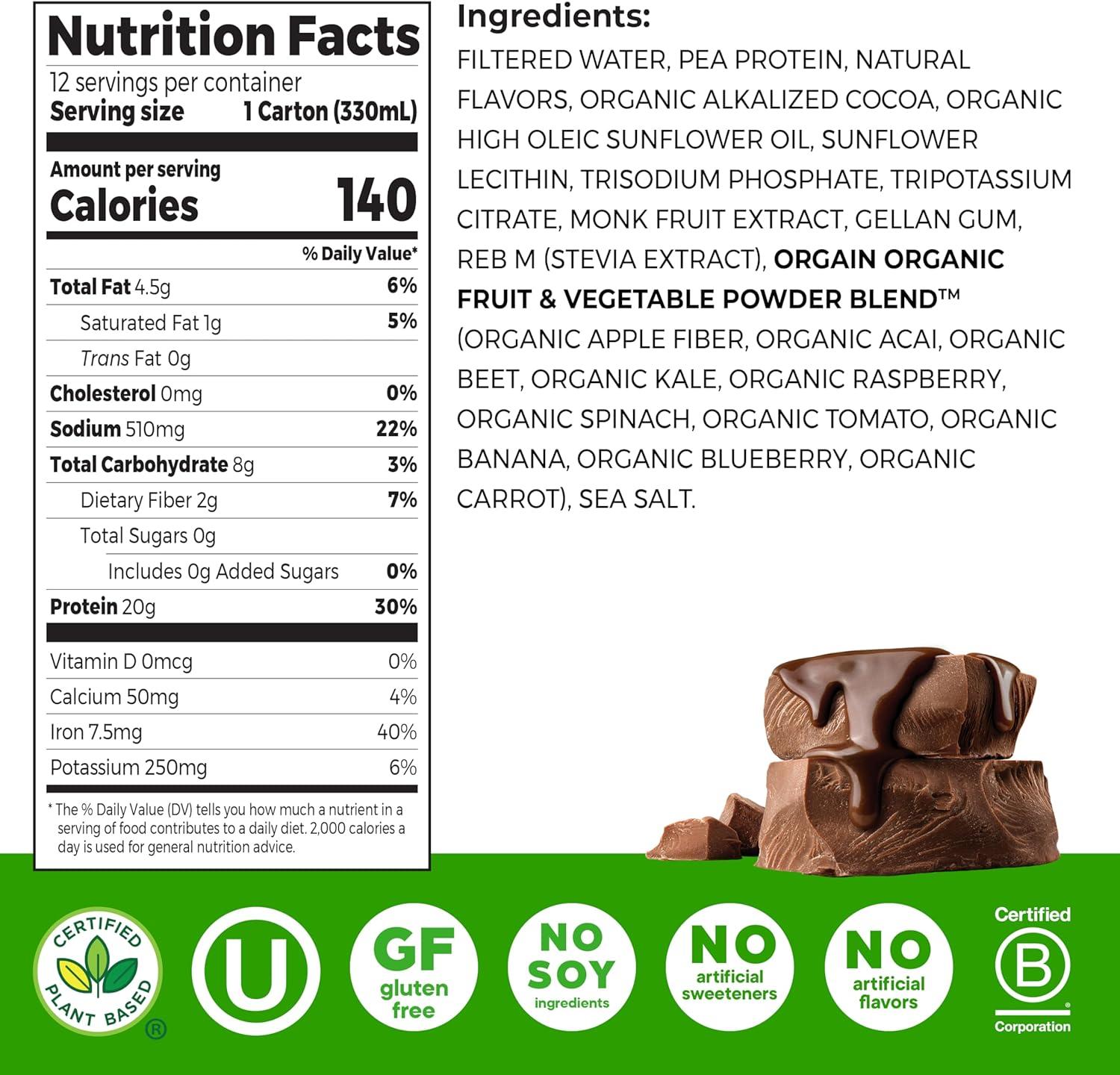 image:imageOrgain Organic Vegan Protein Shake Creamy Chocolate 20g Plant Based Protein Ready to Drink Fruits amp Vegetables Gluten Free Kosher No Soy or Dairy Ingredients 11 Fl Oz Pack of 12Plant Protein