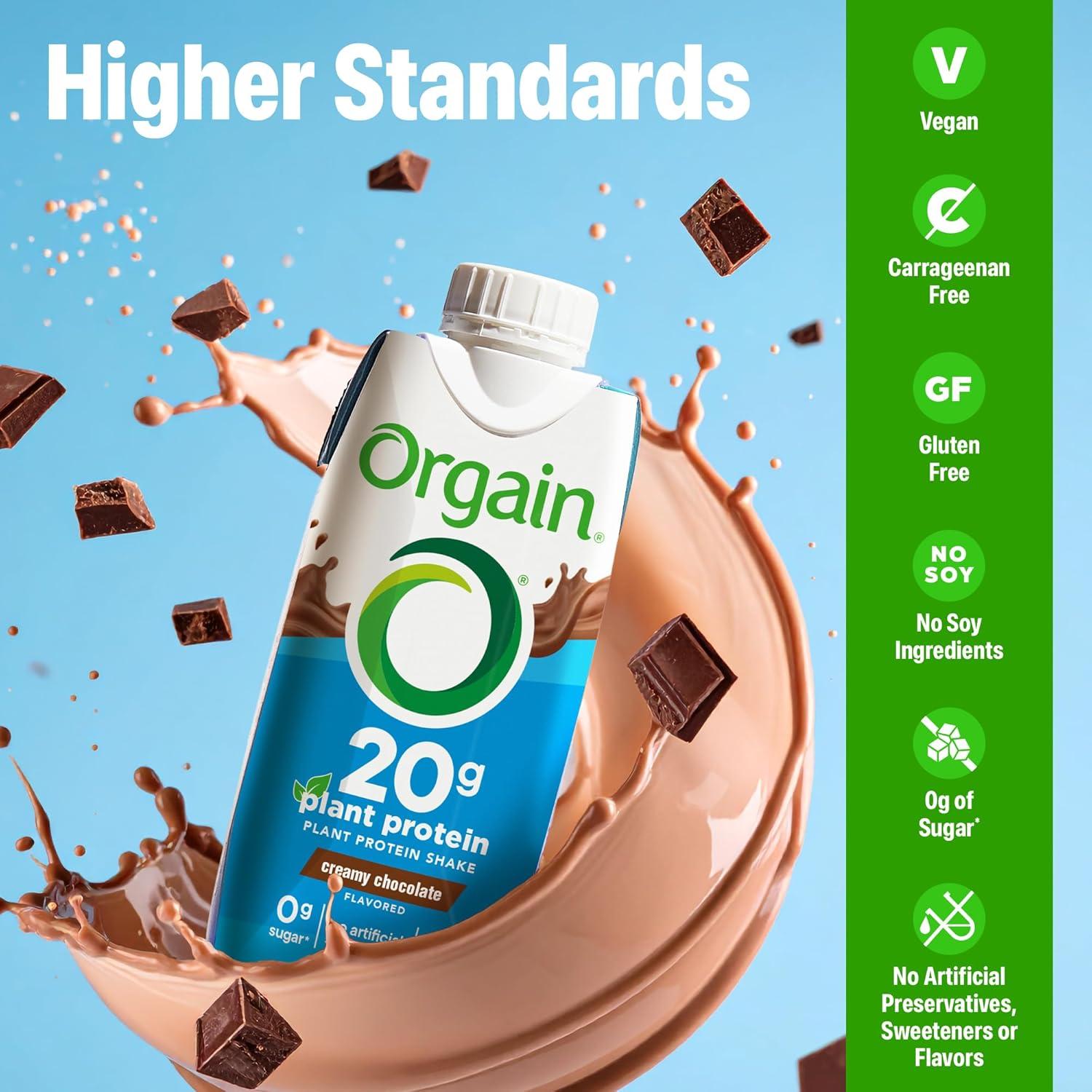 image:imageOrgain Organic Vegan Protein Shake Creamy Chocolate 20g Plant Based Protein Ready to Drink Fruits amp Vegetables Gluten Free Kosher No Soy or Dairy Ingredients 11 Fl Oz Pack of 12Plant Protein