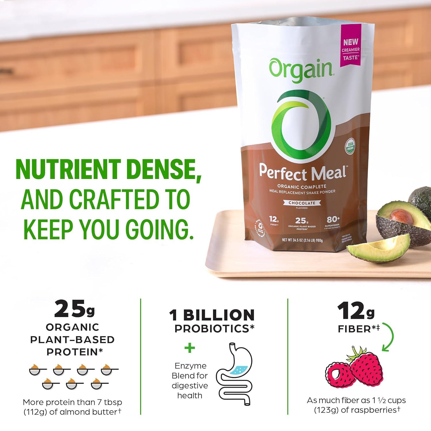 image:imageOrgain Perfect Meal Organic Vegan Meal Replacement Protein Powder Chocolate 25g Plant Based Protein 80 Superfoods 1B Probiotics amp 10g Fiber Adaptogens amp Ashwagandha 216lbChocolate