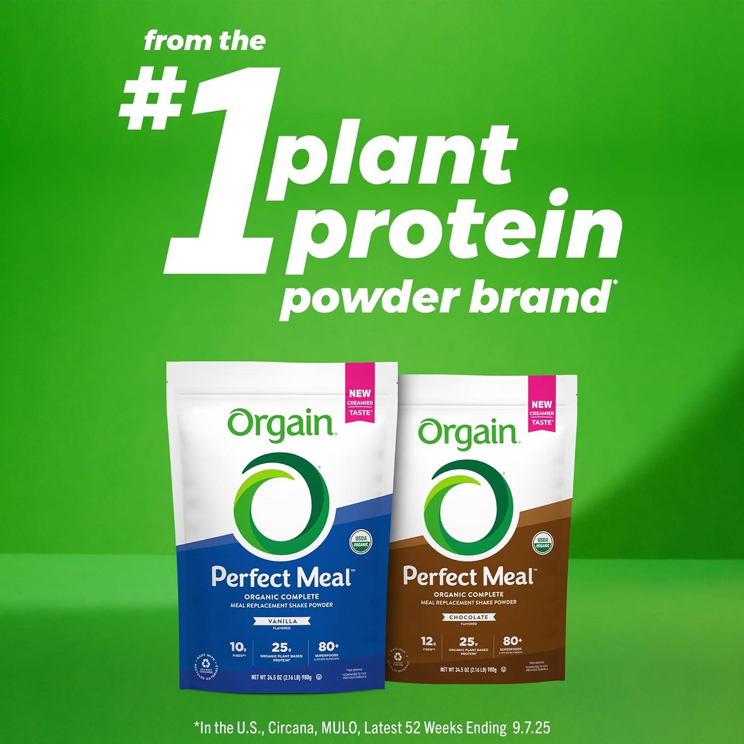 image:imageOrgain Perfect Meal Organic Vegan Meal Replacement Protein Powder Chocolate 25g Plant Based Protein 80 Superfoods 1B Probiotics amp 10g Fiber Adaptogens amp Ashwagandha 216lbVanilla