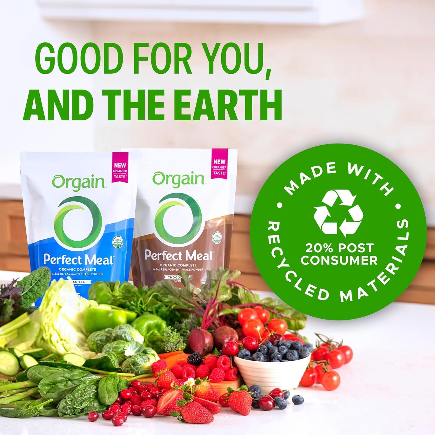 image:imageOrgain Perfect Meal Organic Vegan Meal Replacement Protein Powder Chocolate 25g Plant Based Protein 80 Superfoods 1B Probiotics amp 10g Fiber Adaptogens amp Ashwagandha 216lbVanilla
