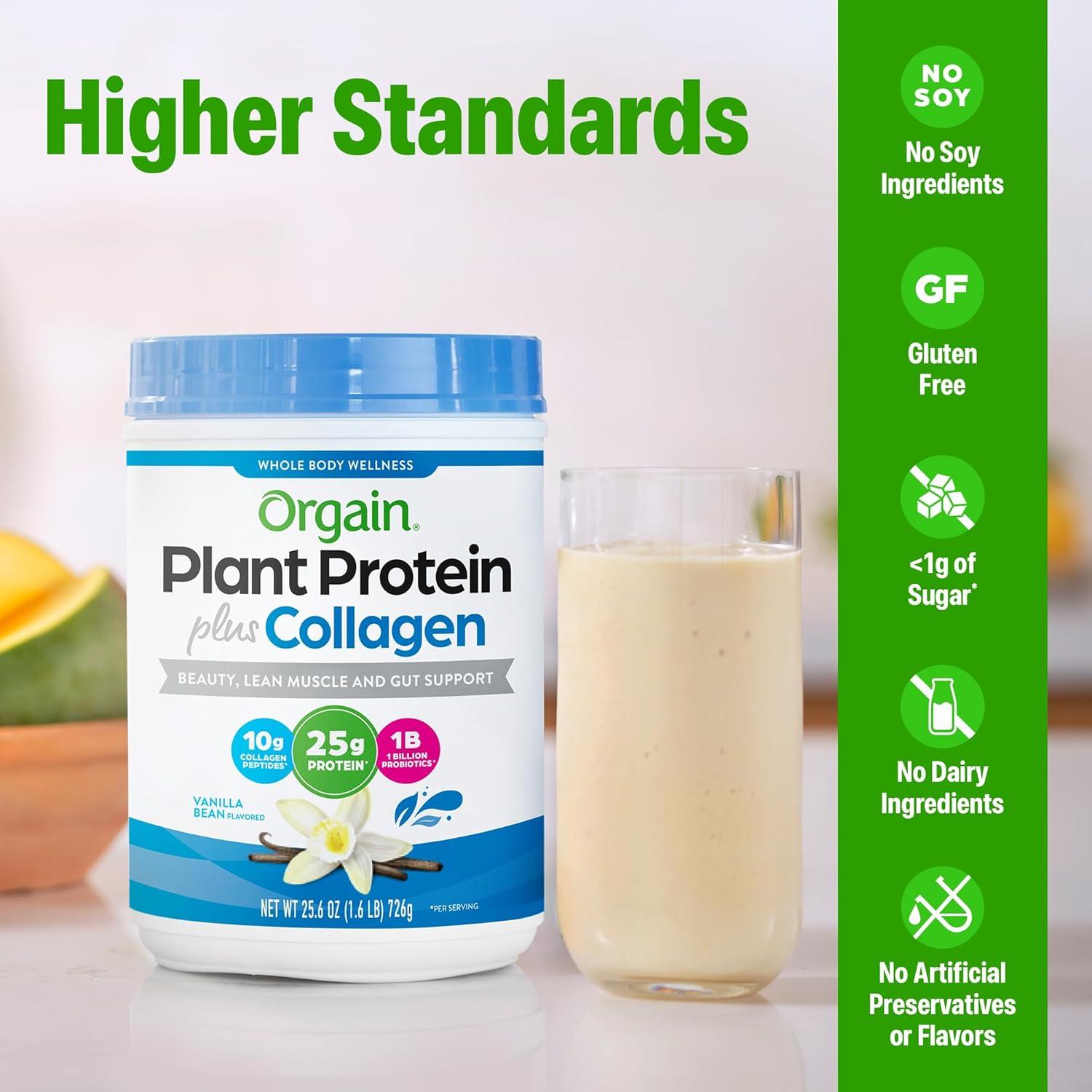 image:imageOrgain Protein Powder Collagen Vanilla Bean 25g of Protein 10g Collagen Peptides Type I amp III 1B CFU Probiotics Supports Hair Skin Nail Joint amp Gut Health Gluten Free 16lbVanilla Bean