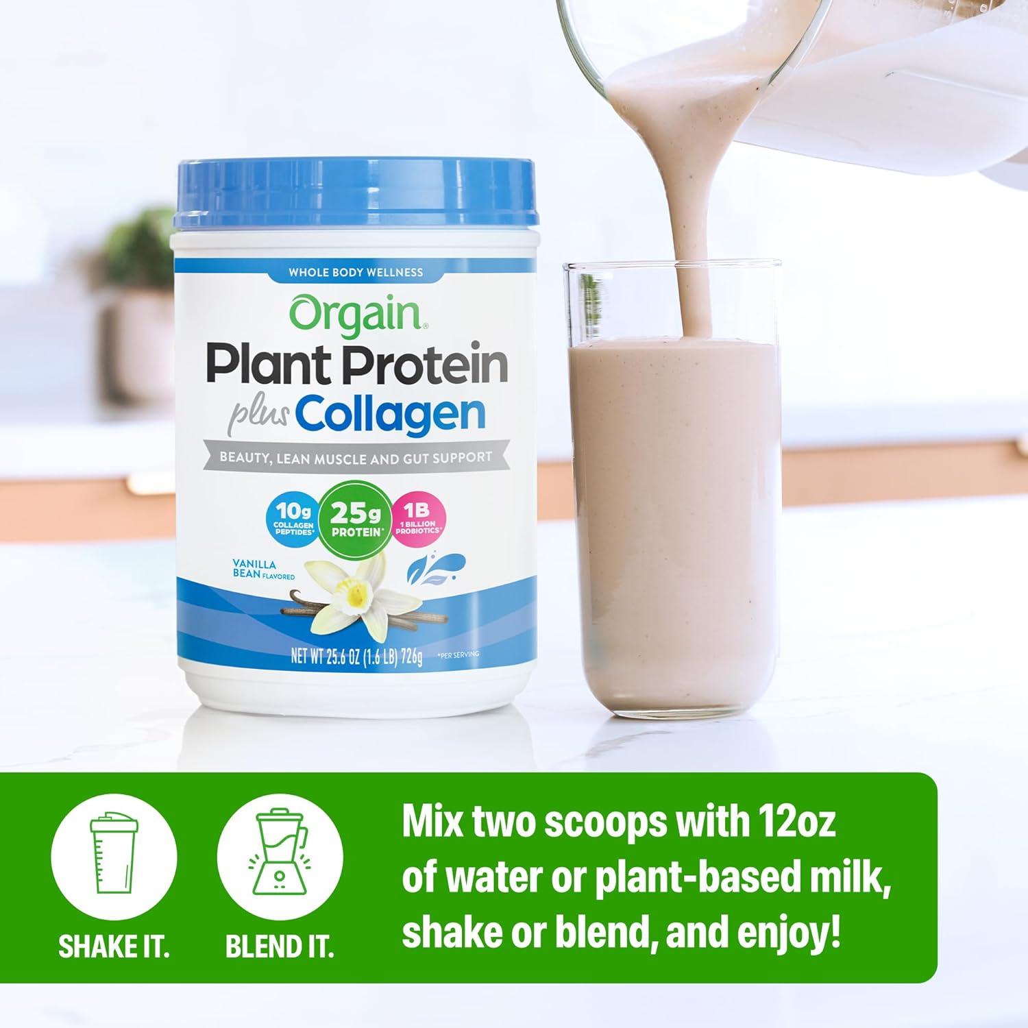 image:imageOrgain Protein Powder Collagen Vanilla Bean 25g of Protein 10g Collagen Peptides Type I amp III 1B CFU Probiotics Supports Hair Skin Nail Joint amp Gut Health Gluten Free 16lbVanilla Bean