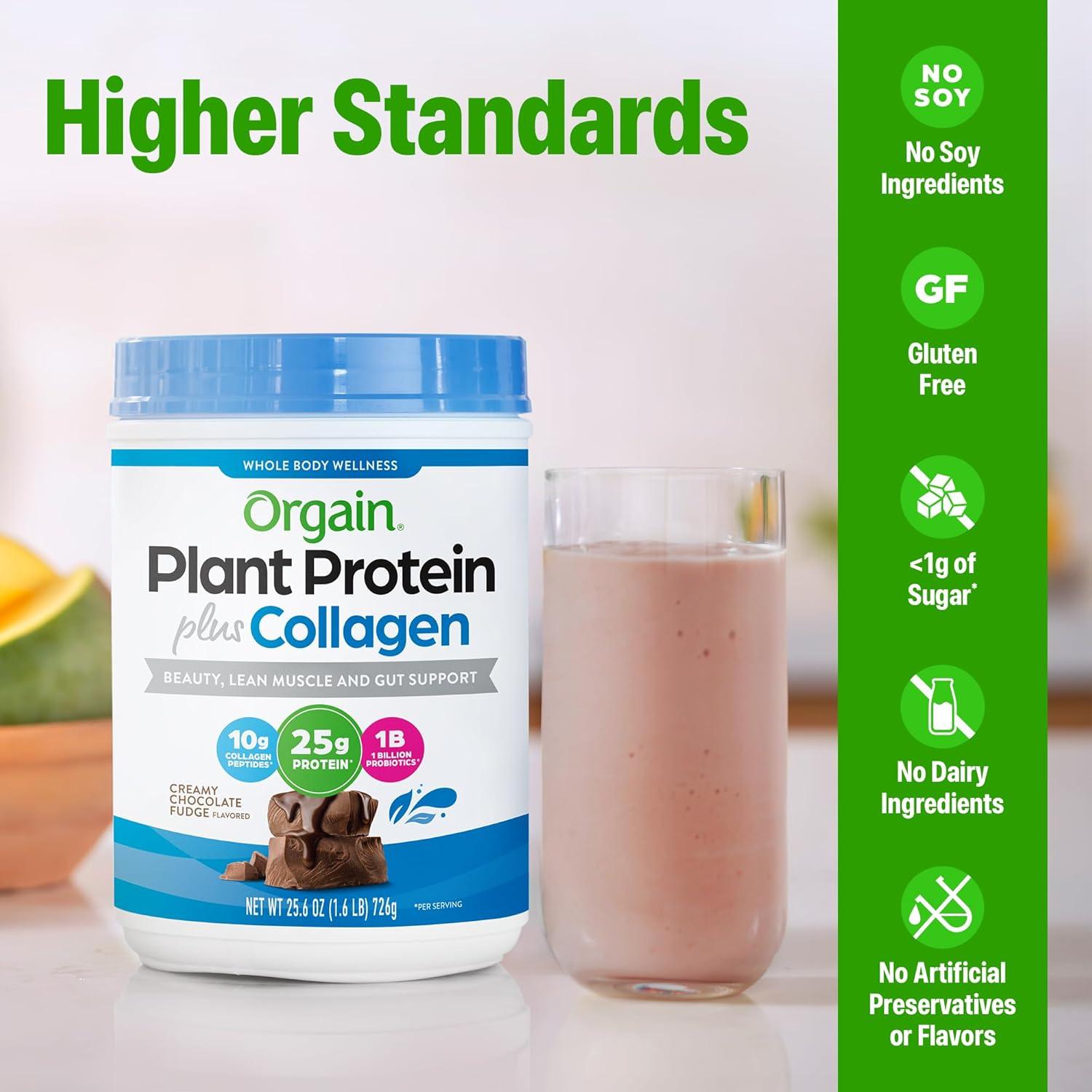 image:imageOrgain Protein Powder Collagen Vanilla Bean 25g of Protein 10g Collagen Peptides Type I amp III 1B CFU Probiotics Supports Hair Skin Nail Joint amp Gut Health Gluten Free 16lbCreamy Chocolate Fudge