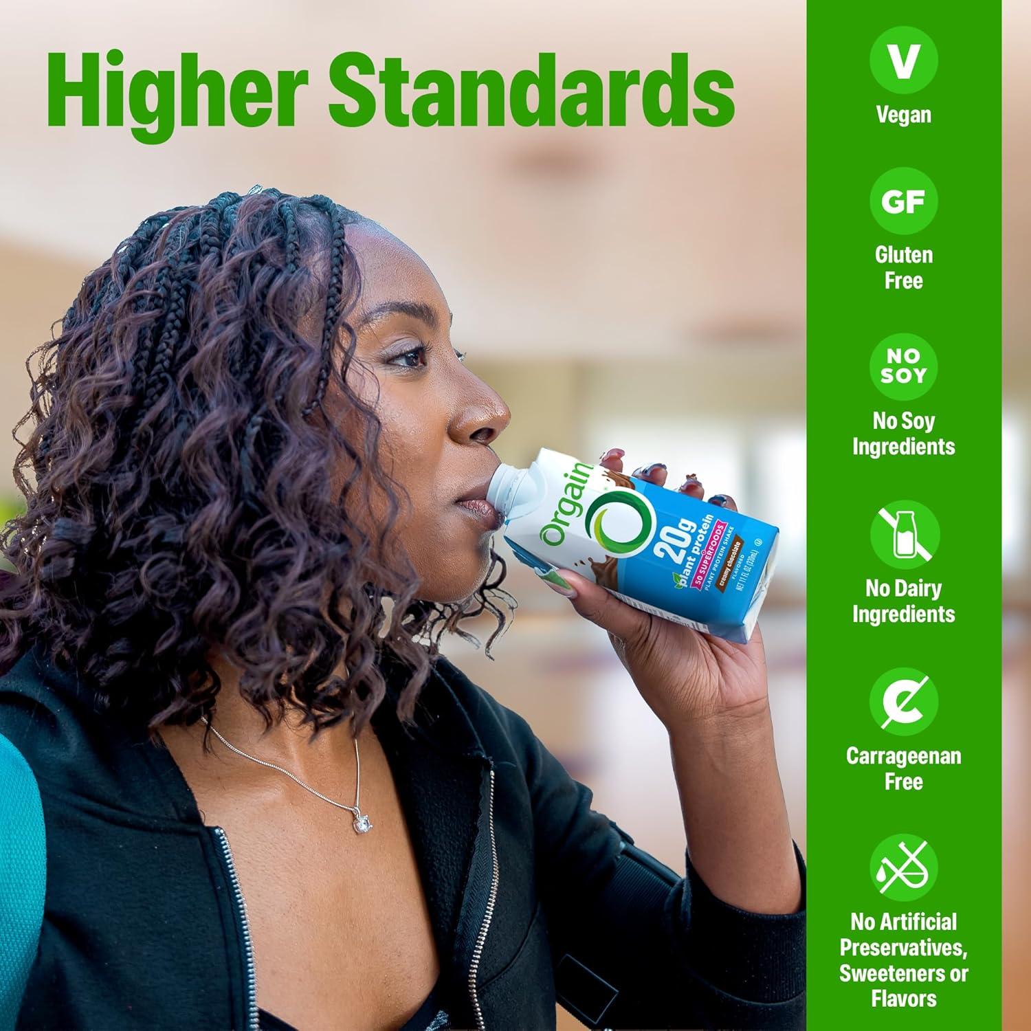 image:imageOrgain Vegan Protein Shake Creamy Chocolate 20g Plant Protein Ready to Drink 50 Superfoods 0g Sugar Gluten Free No Artificial Sweeteners No Soy or Dairy Ingredients 11 Fl Oz Pack of 12