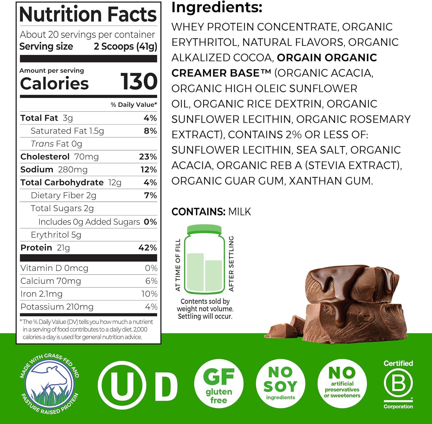 image:imageOrgain Whey Protein Powder Creamy Chocolate Fudge 21g Grass Fed Dairy Protein 5g BCAAs 4g Prebiotic Fiber 2g Sugar No Added Hormones Gluten Free Kosher For Shakes amp Smoothies 182lbCreamy Chocolate Fudge