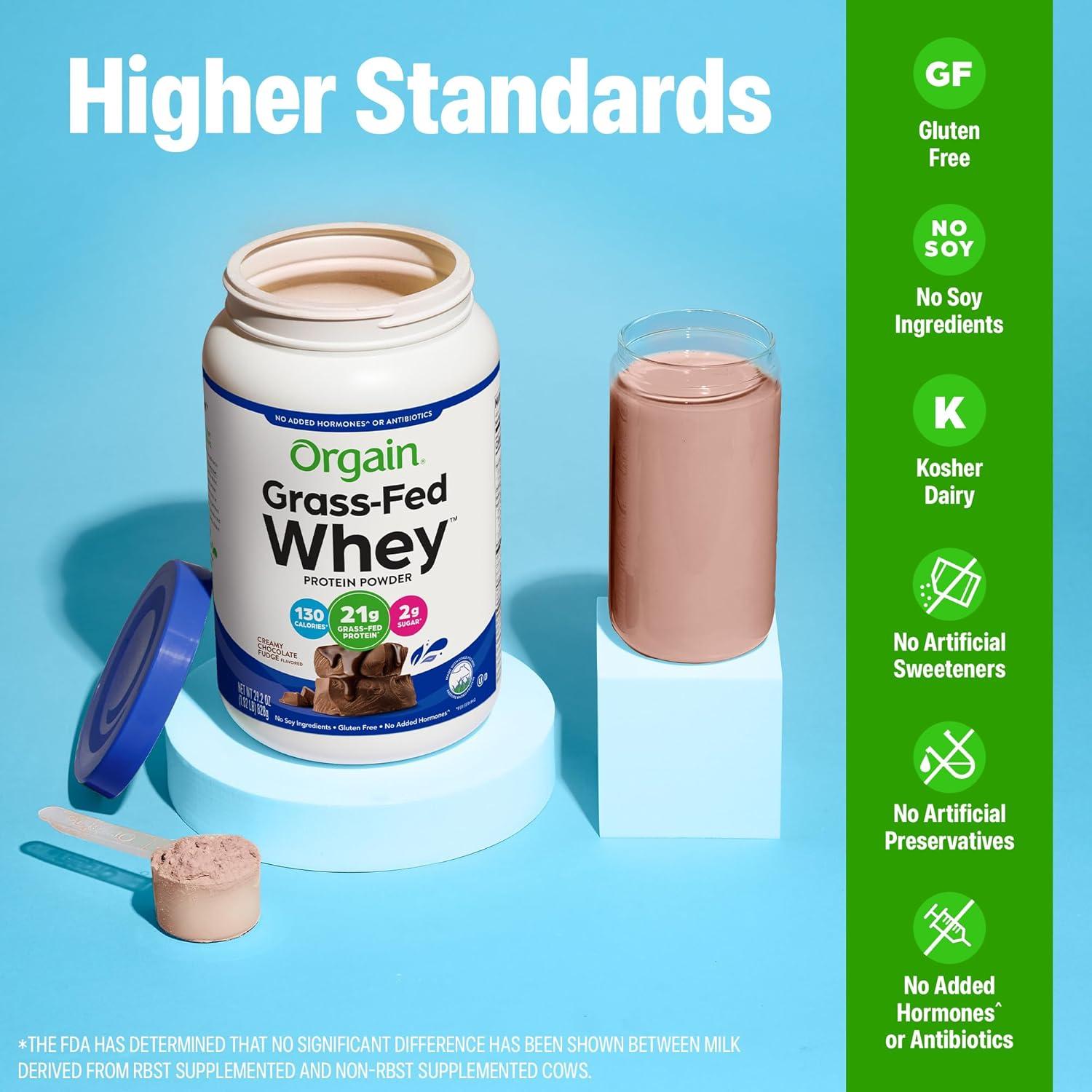 image:imageOrgain Whey Protein Powder Creamy Chocolate Fudge 21g Grass Fed Dairy Protein 5g BCAAs 4g Prebiotic Fiber 2g Sugar No Added Hormones Gluten Free Kosher For Shakes amp Smoothies 182lbCreamy Chocolate Fudge