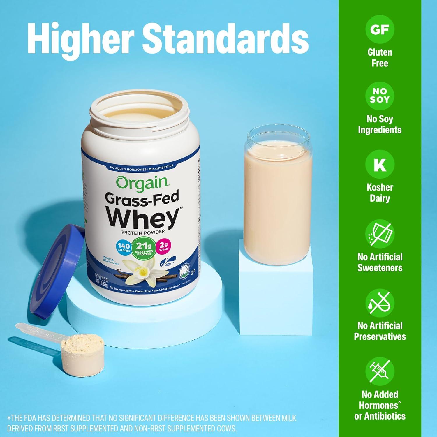 image:imageOrgain Whey Protein Powder Creamy Chocolate Fudge 21g Grass Fed Dairy Protein 5g BCAAs 4g Prebiotic Fiber 2g Sugar No Added Hormones Gluten Free Kosher For Shakes amp Smoothies 182lbVanilla Bean