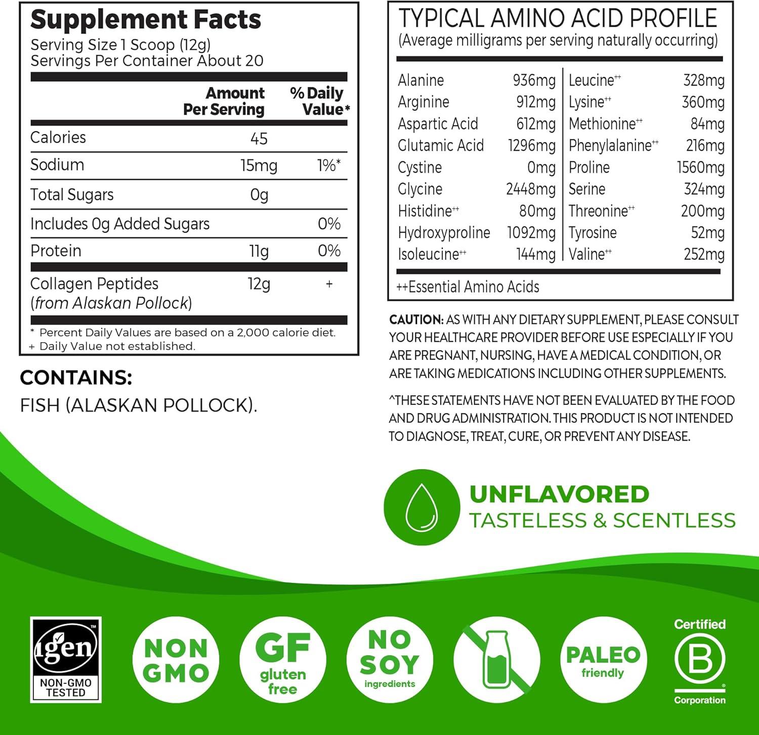 image:imageOrgain WildCaught Marine Collagen Peptides Powder for Women amp Men Hair Skin Nail amp Joint Support Supplement 12g Collagen Per Serving Pescatarian amp Paleo NonGMO Unflavored Type I amp III 85oz