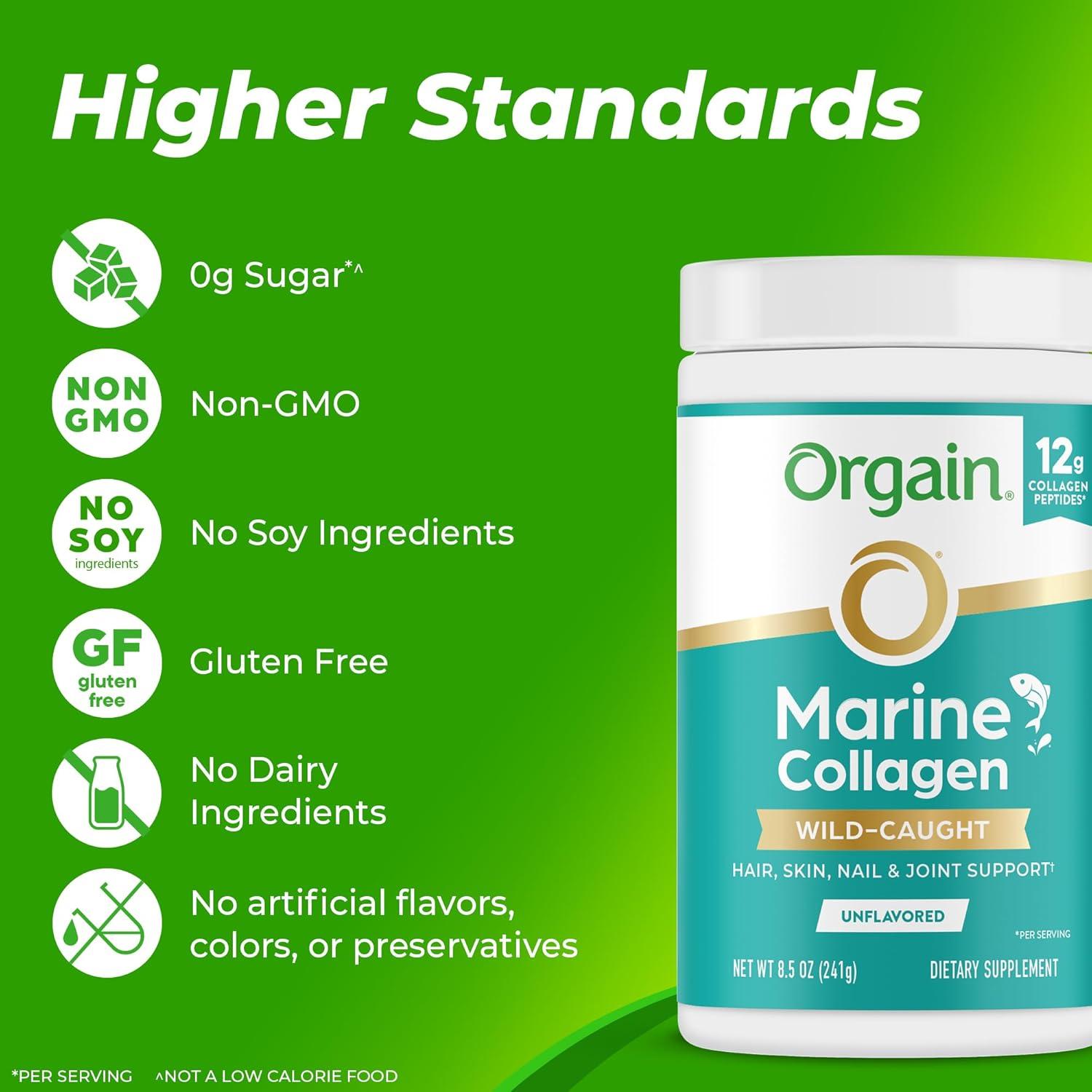 image:imageOrgain WildCaught Marine Collagen Peptides Powder for Women amp Men Hair Skin Nail amp Joint Support Supplement 12g Collagen Per Serving Pescatarian amp Paleo NonGMO Unflavored Type I amp III 85oz