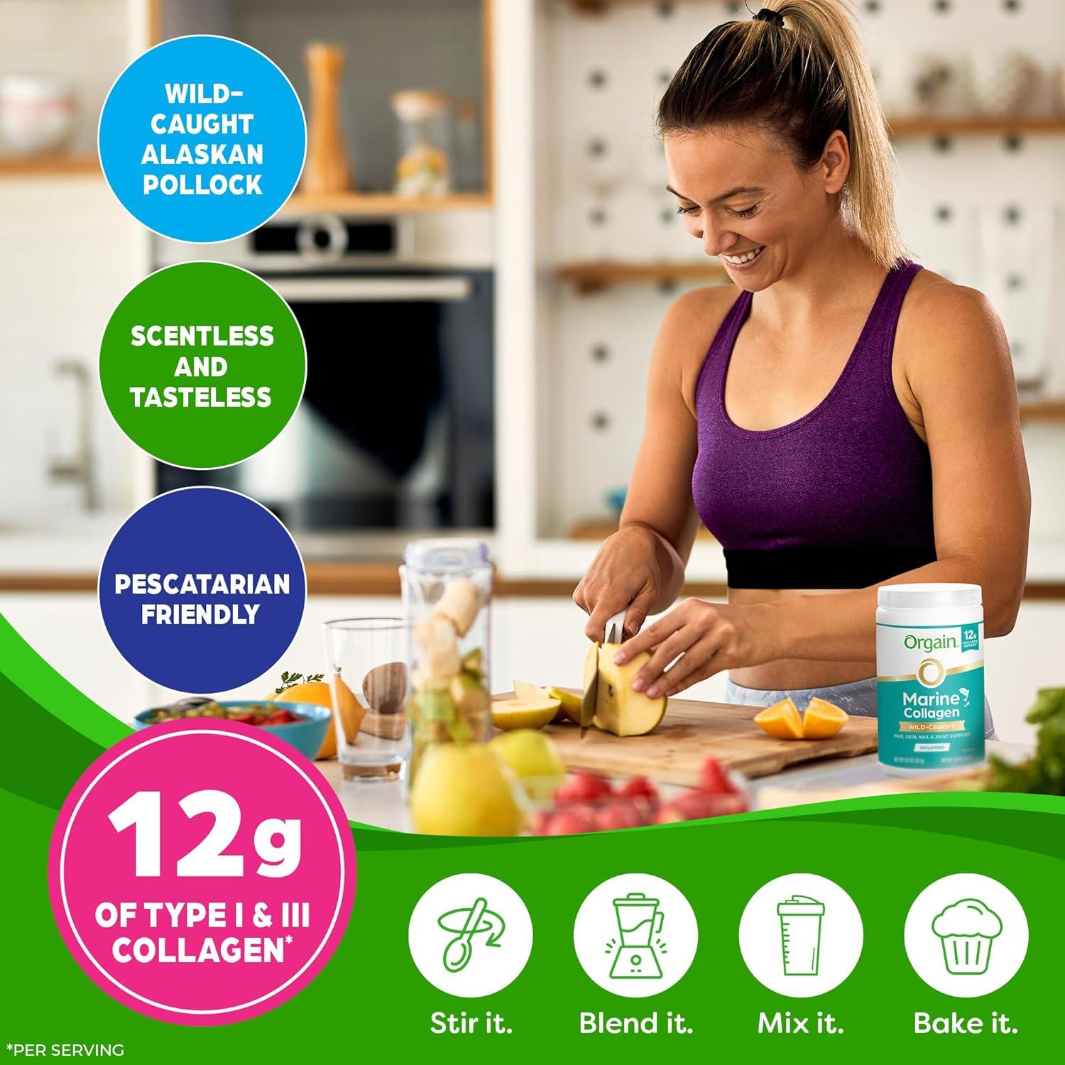 image:imageOrgain WildCaught Marine Collagen Peptides Powder for Women amp Men Hair Skin Nail amp Joint Support Supplement 12g Collagen Per Serving Pescatarian amp Paleo NonGMO Unflavored Type I amp III 85oz
